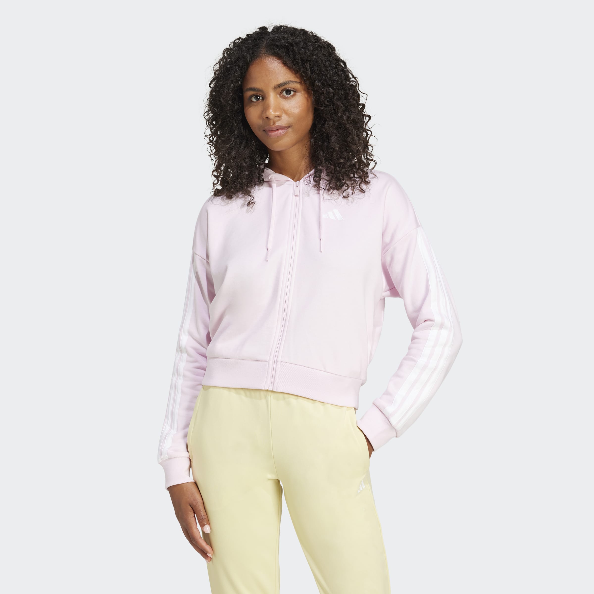 Women's adidas Sportswear Essentials 3-Stripes French Terry Full-Zip Hoodie Clear Pink