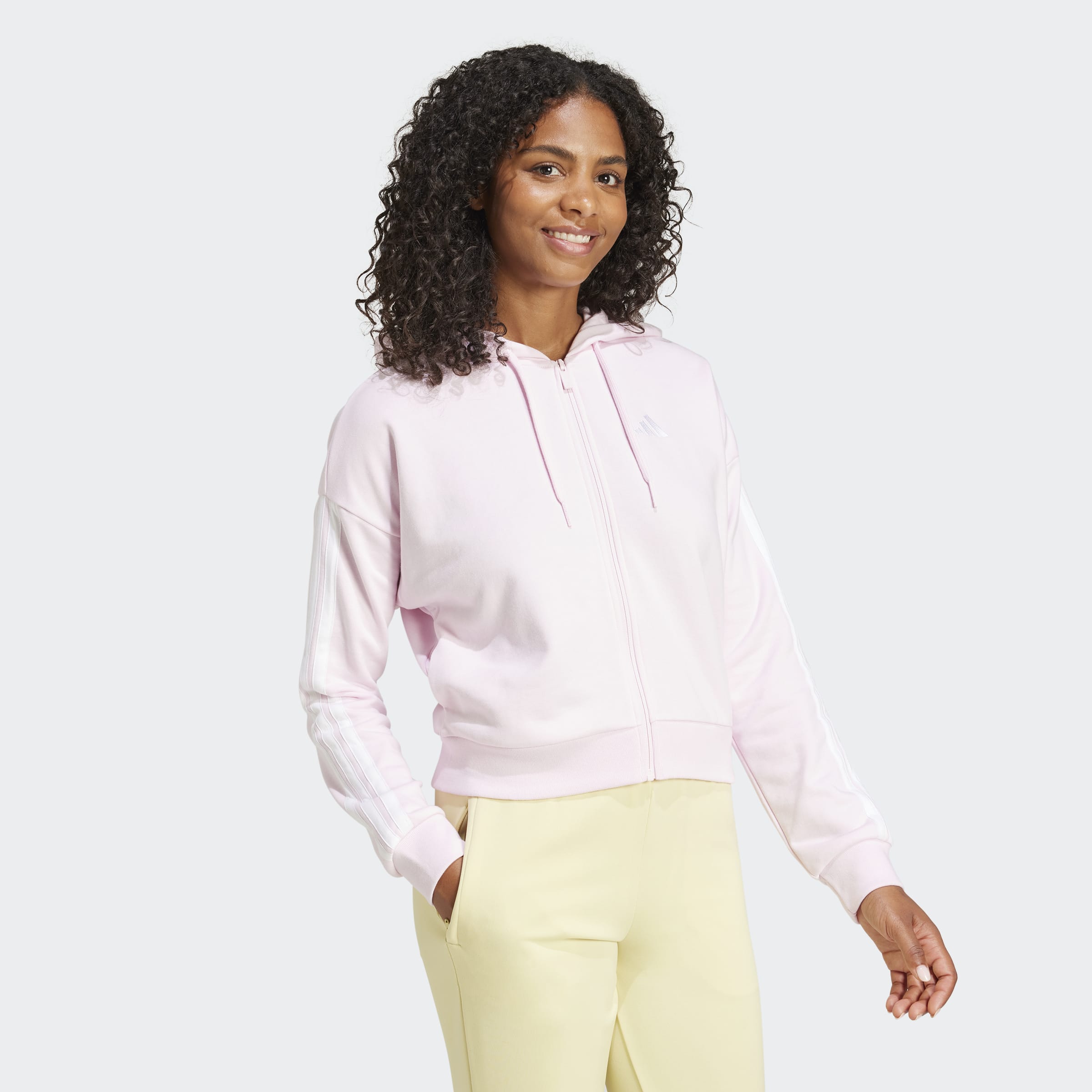 Women's adidas Sportswear Essentials 3-Stripes French Terry Full-Zip Hoodie Clear Pink