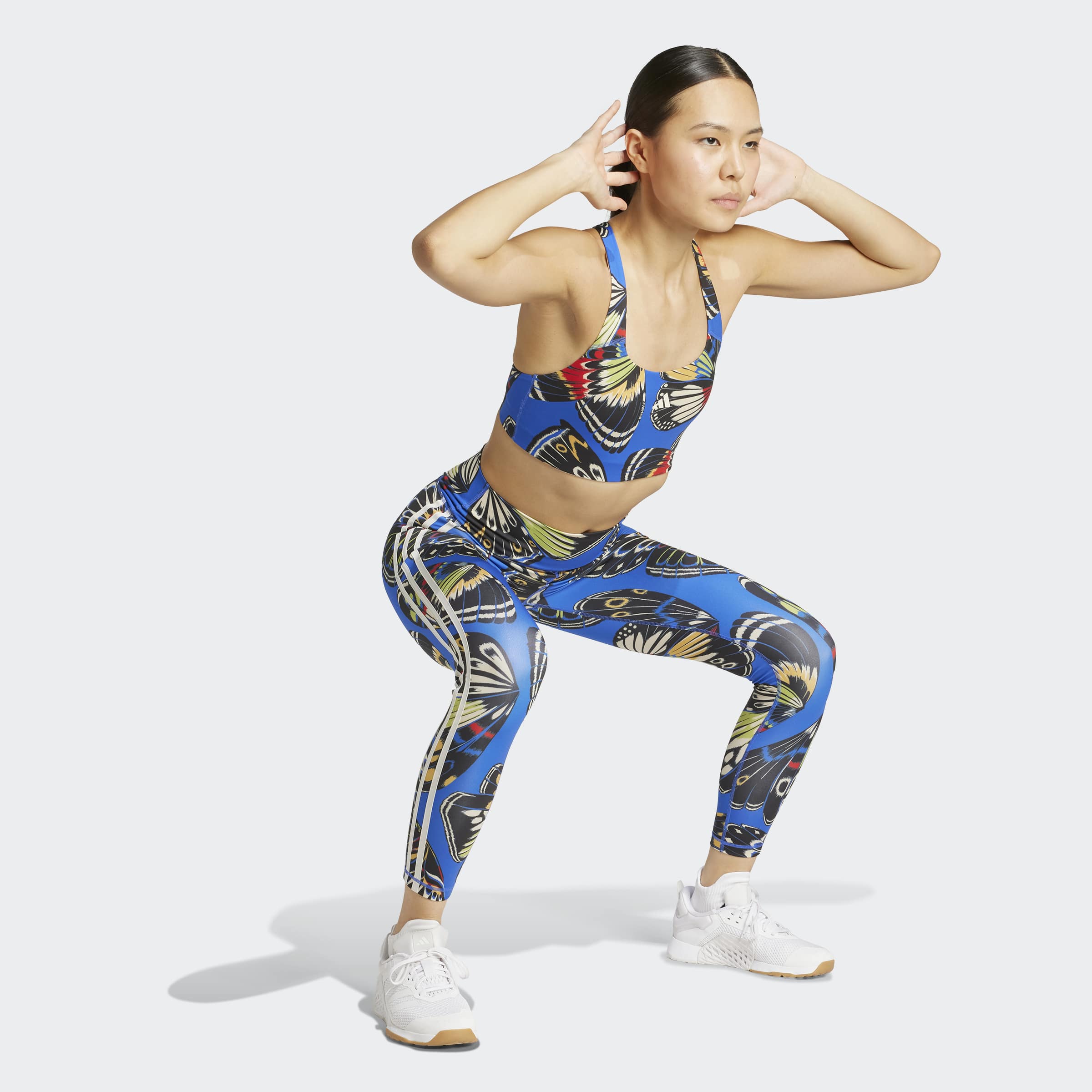 Women's adidas Workout x FARM 7/8 Leggings Black / Hi-Res Blue / Lush Red