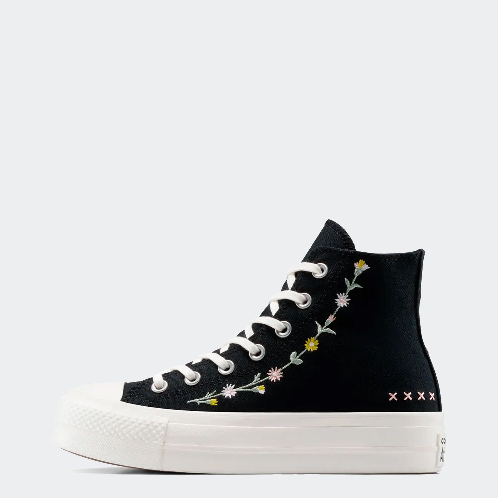 Women's Converse Chuck Taylor All Star Lift Floral Embroidery High Top Shoes Black / Egret / Flamingo Fade