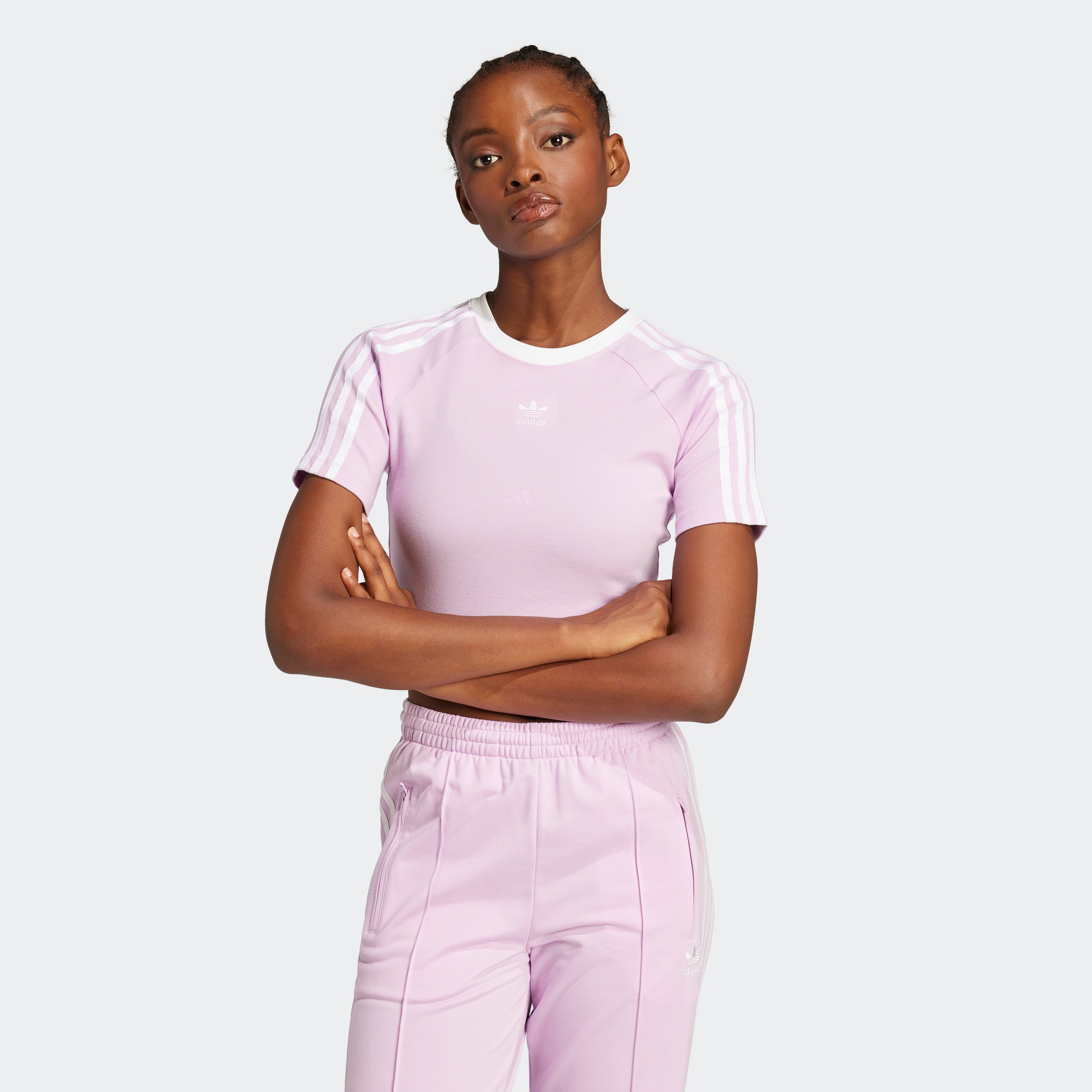 Women's adidas Originals 3-Stripes Baby Tee Light Orchid