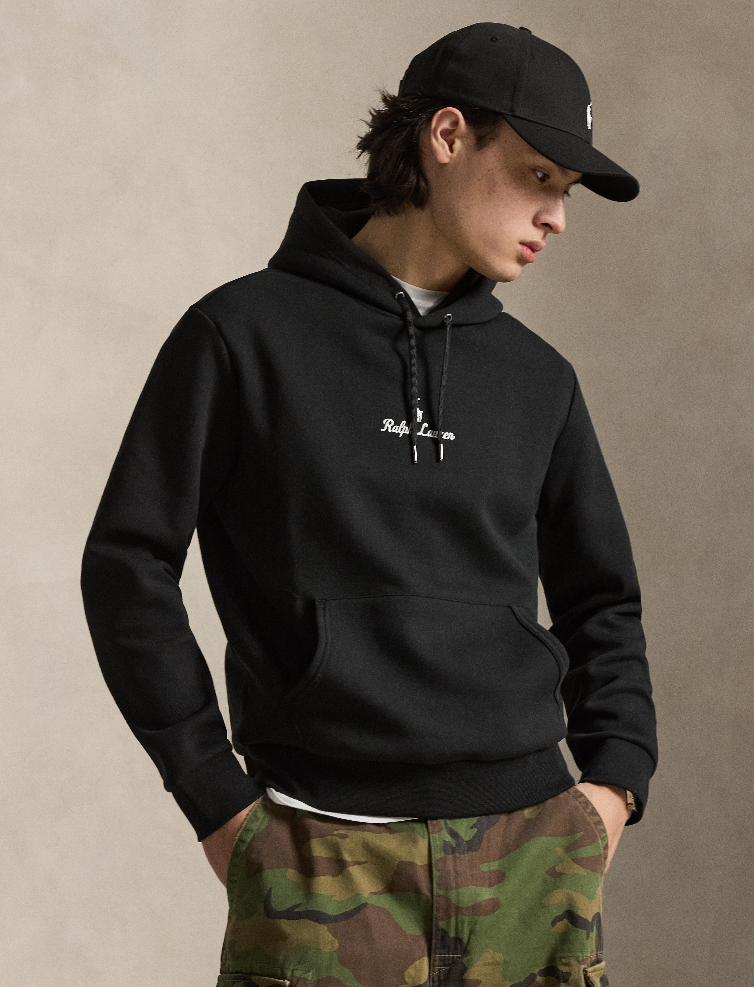 Men's Polo Ralph Lauren Logo Double-Knit Hoodie Black