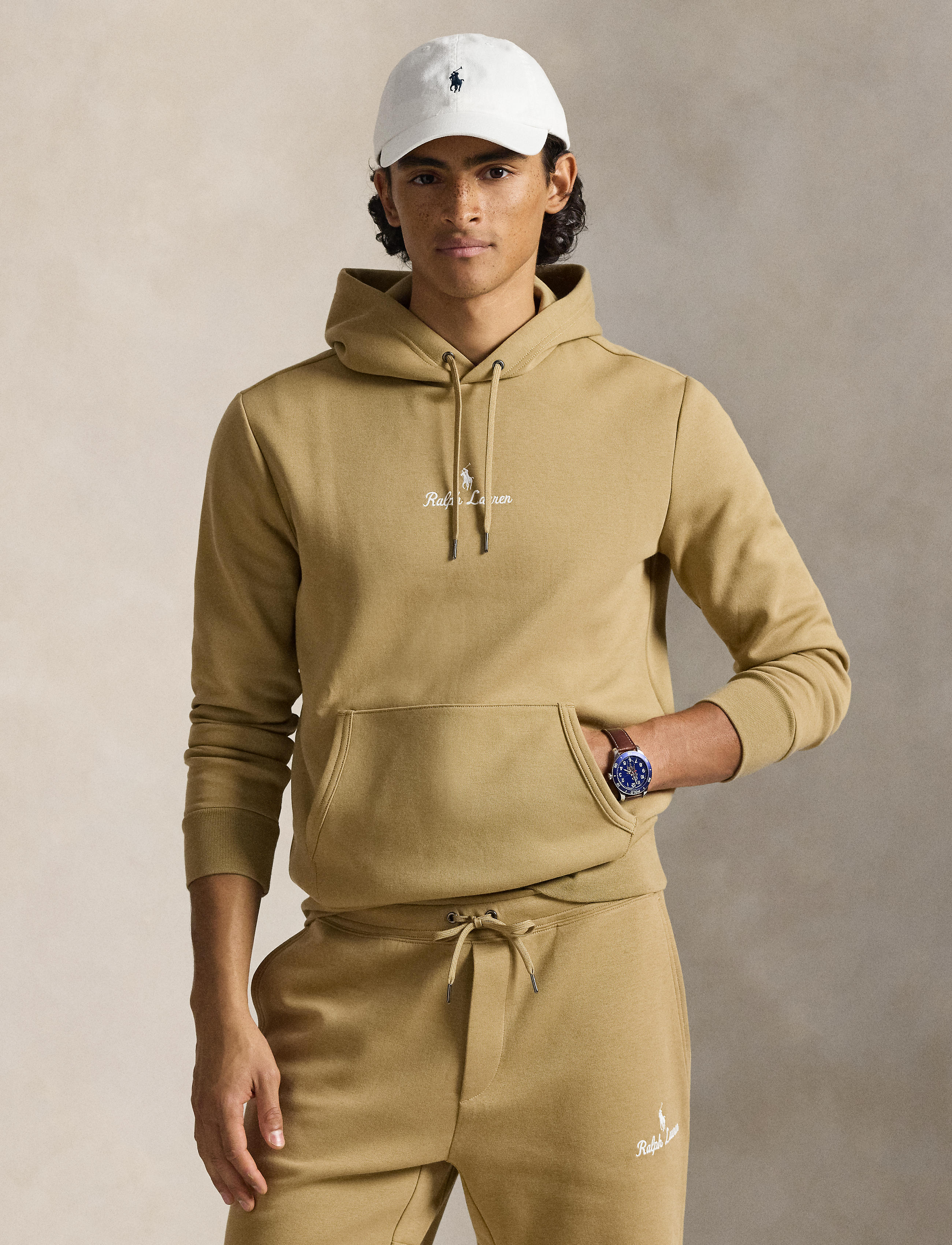 Men's Polo Ralph Lauren Logo Double-Knit Hoodie Desert Tan