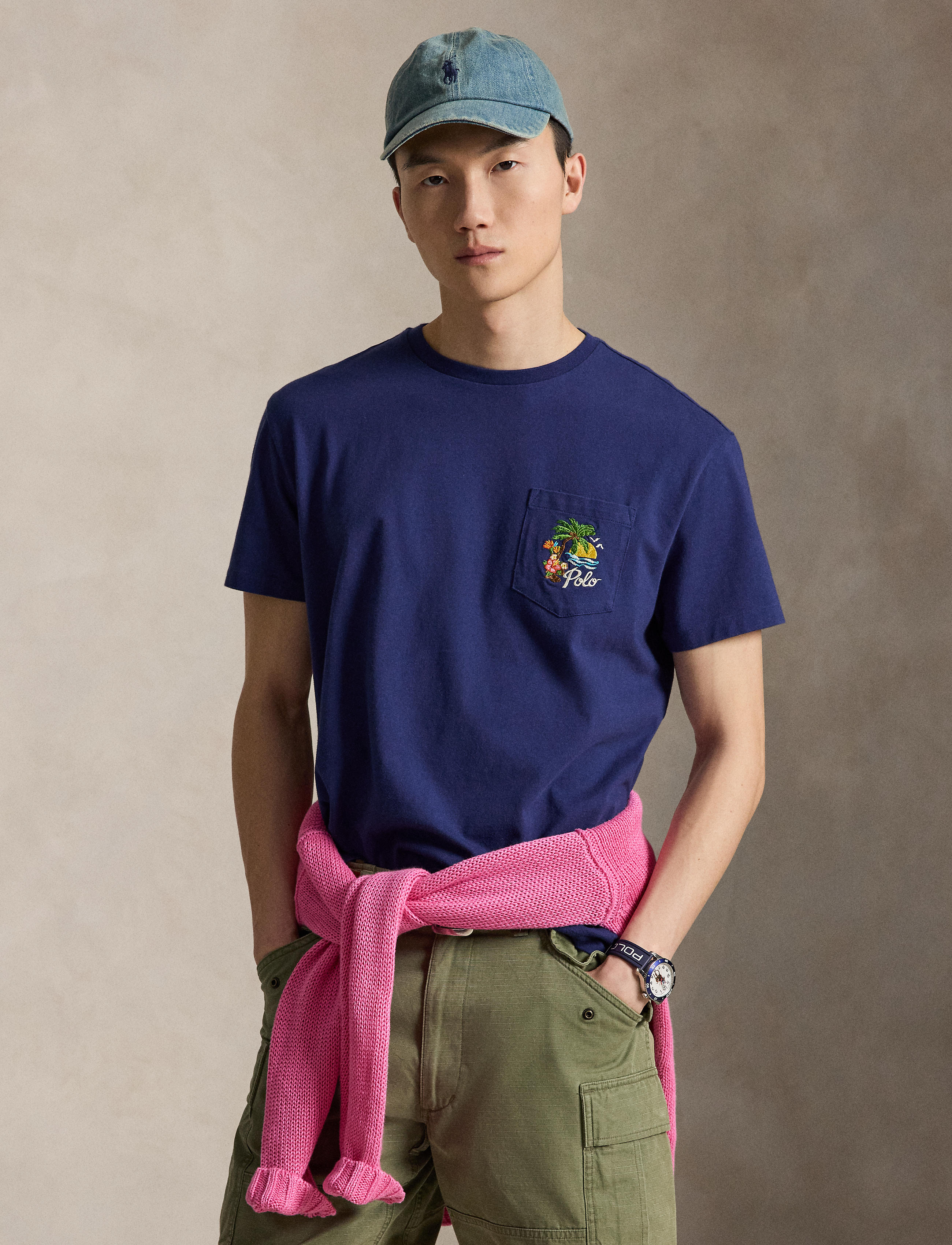 Men's Polo Ralph Lauren Jersey Knit Tropical Embroidered Graphic T-Shirt