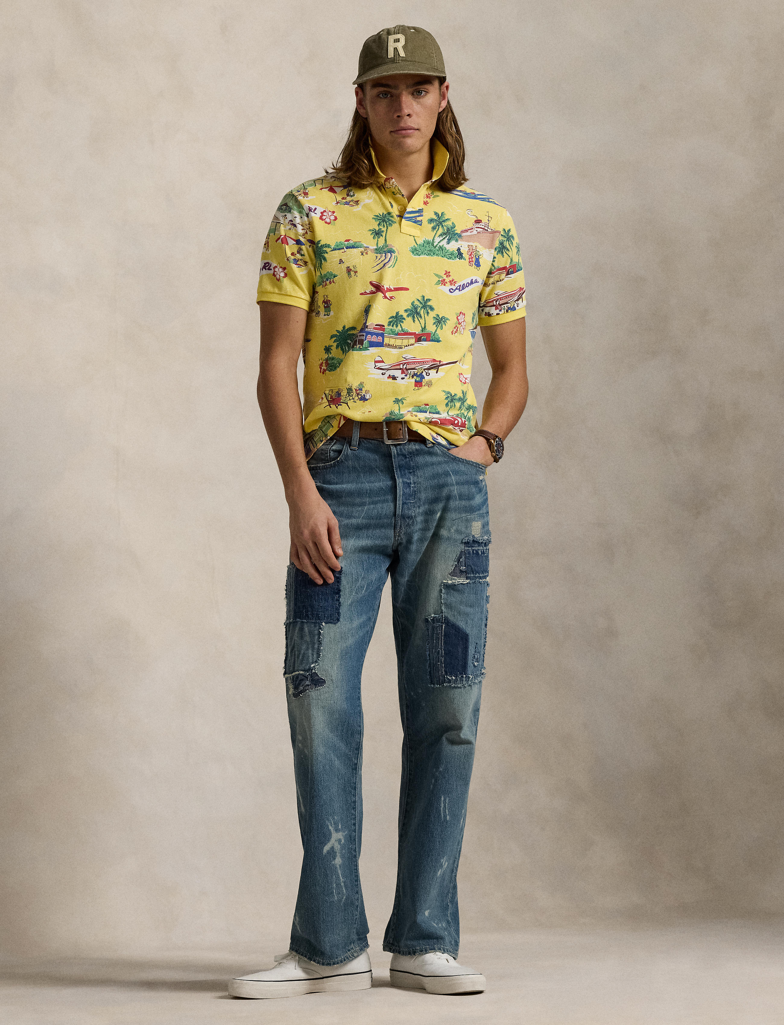 Men's Polo Ralph Lauren Classic Fit Polo Bear Mesh Polo Shirt Holiday Bear Yellow