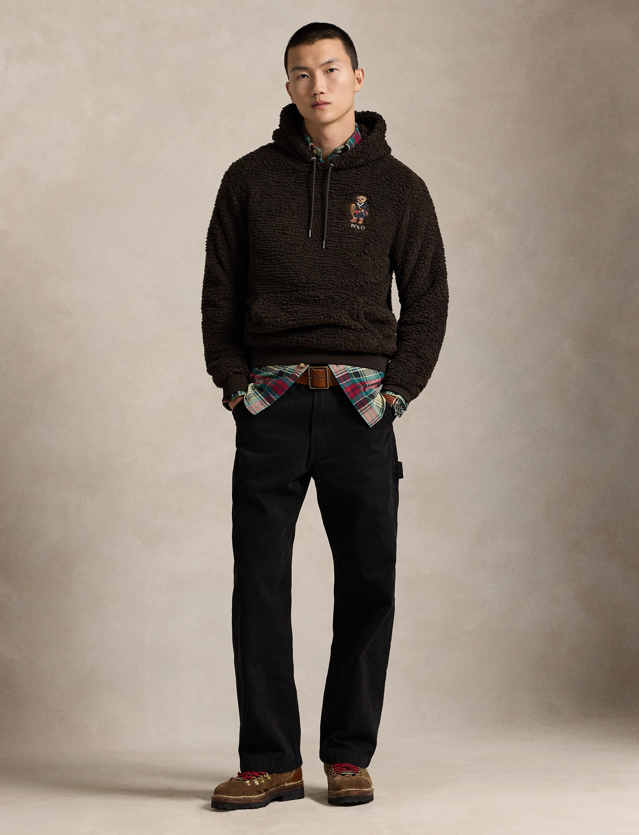 Men's Polo Ralph Lauren Polo Bear Pile Fleece Hoodie Antique Brown