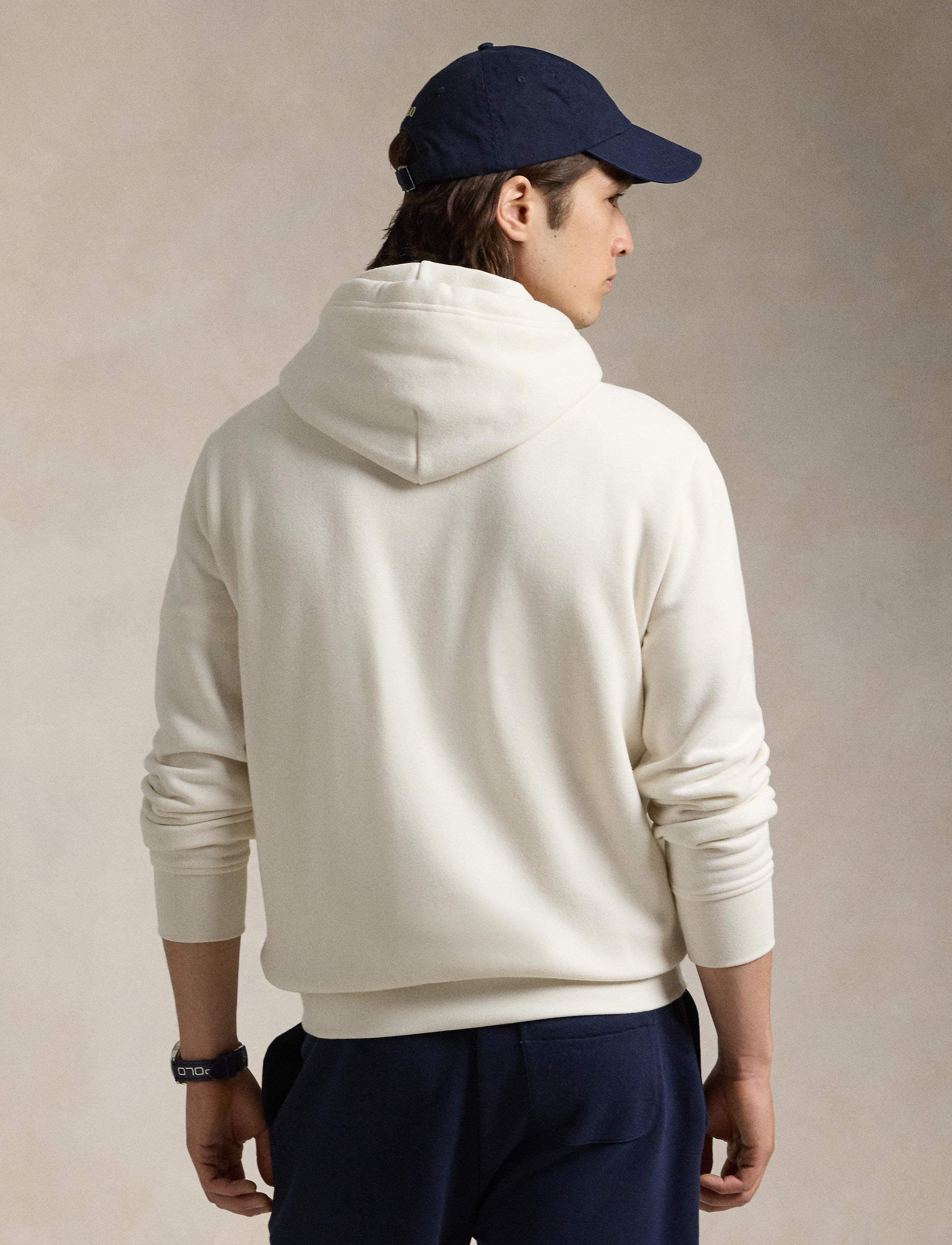 Men's Polo Ralph Lauren Logo Patch Hoodie Antique Cream
