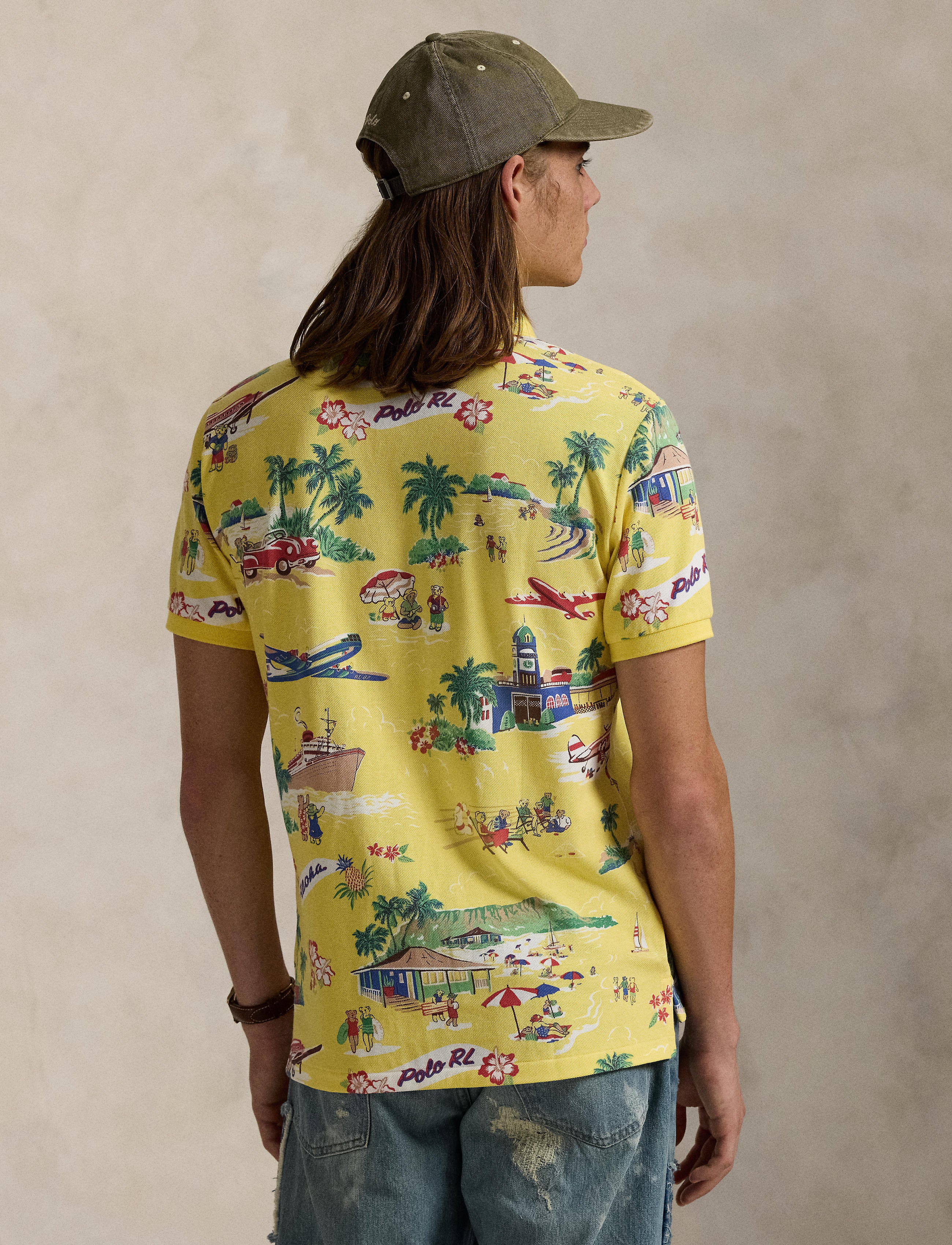 Men's Polo Ralph Lauren Classic Fit Polo Bear Mesh Polo Shirt Holiday Bear Yellow