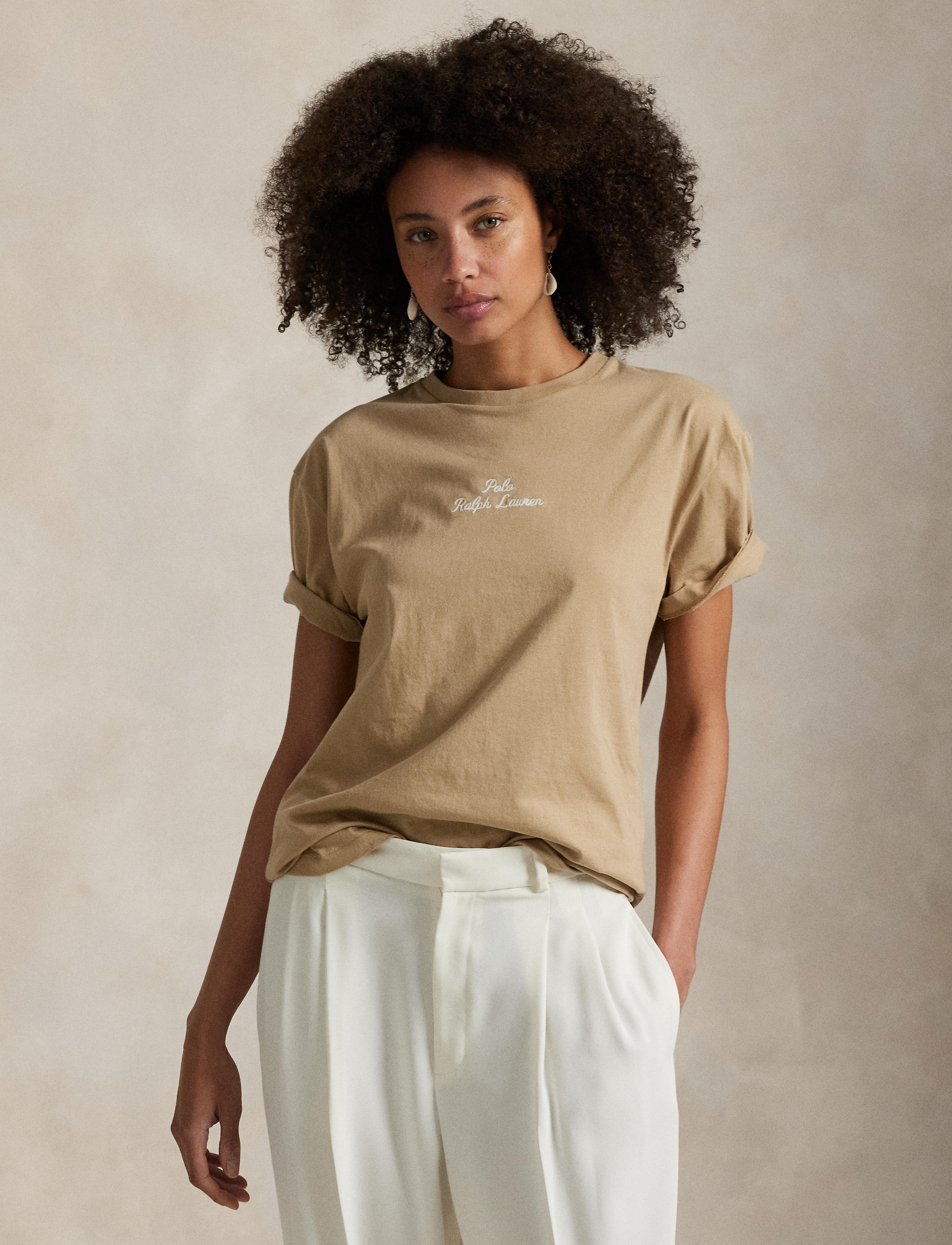 Unisex Polo Ralph Lauren Classic Fit Logo Jersey T-Shirt Vintage Khaki