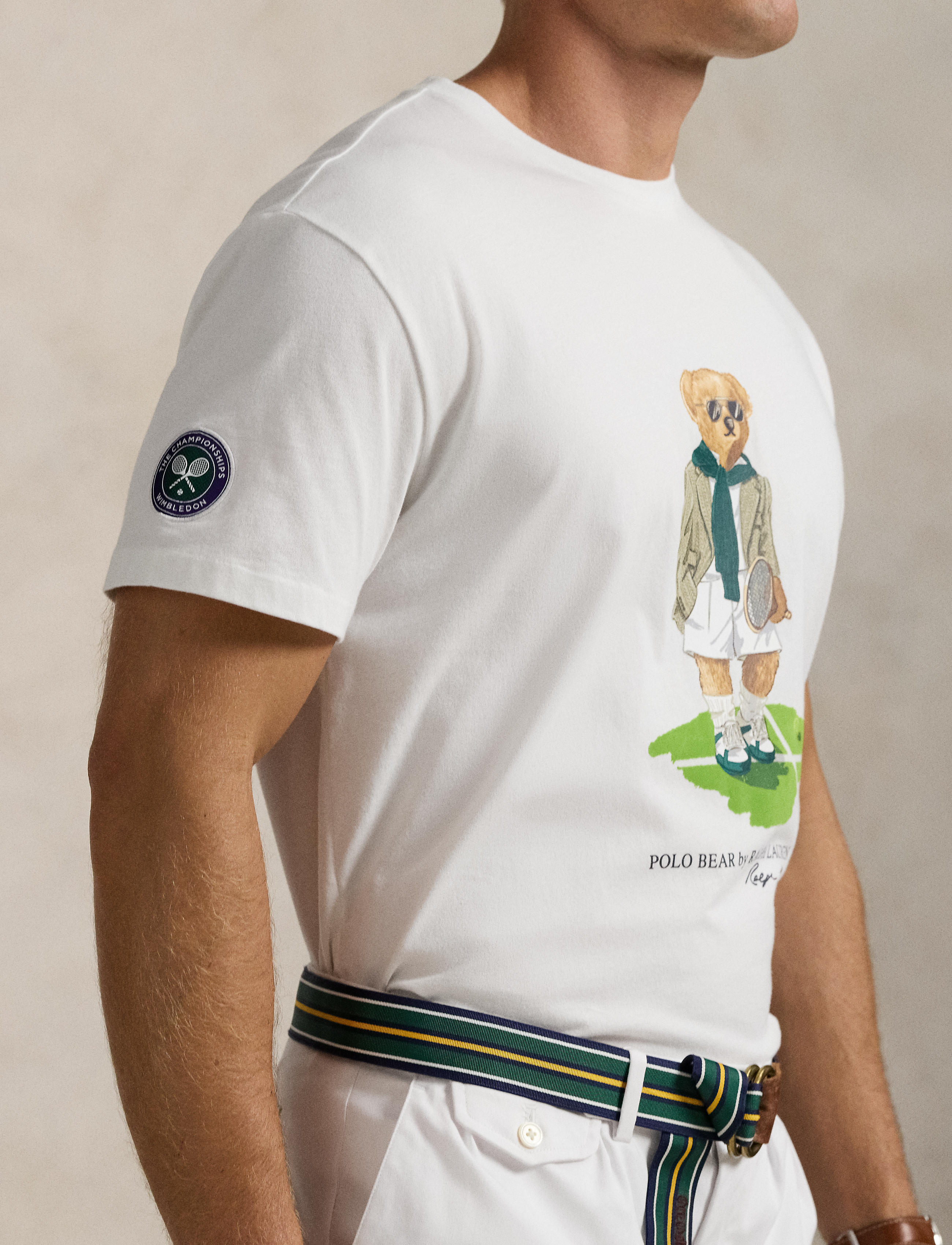 Men's Polo Ralph Lauren Classic Fit Wimbledon Polo Bear T-Shirt White