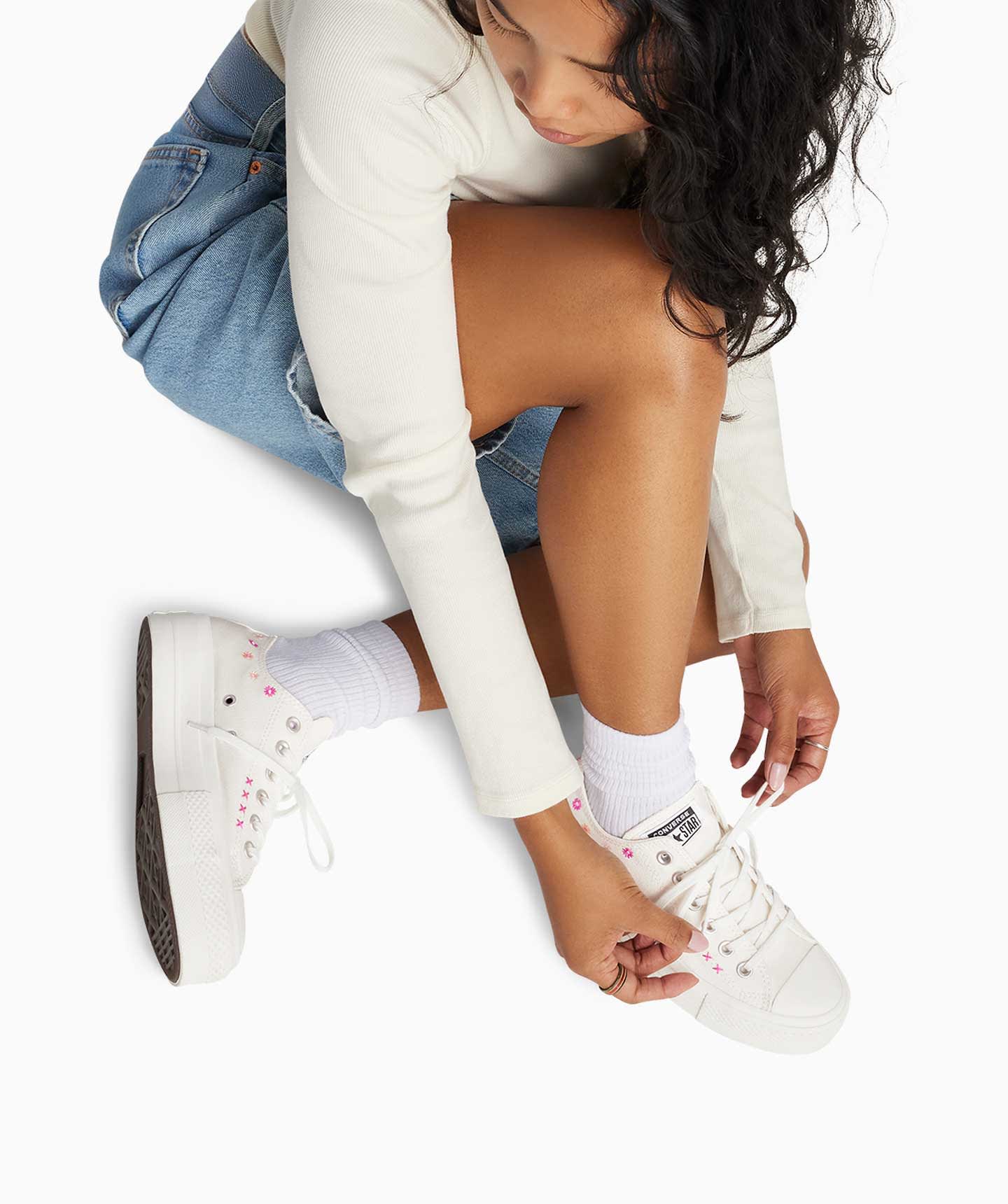 Women's Converse Chuck Taylor All Star Lift Ox Platform Low Top Shoes Egret Floral