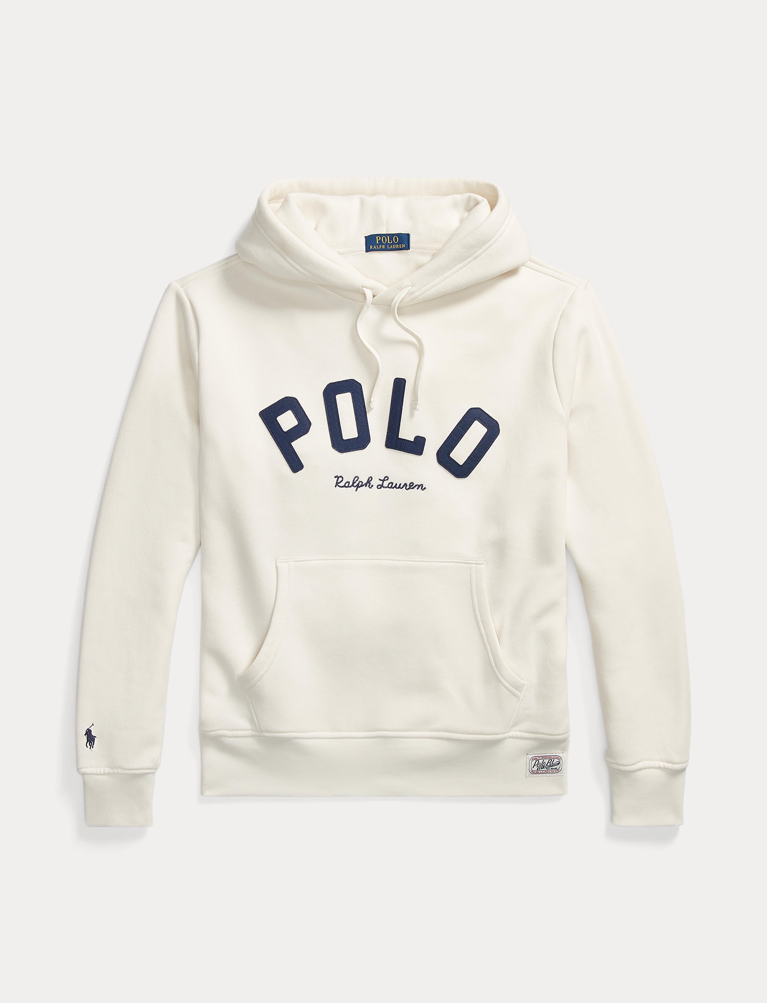 Men's Polo Ralph Lauren Logo Patch Hoodie Antique Cream