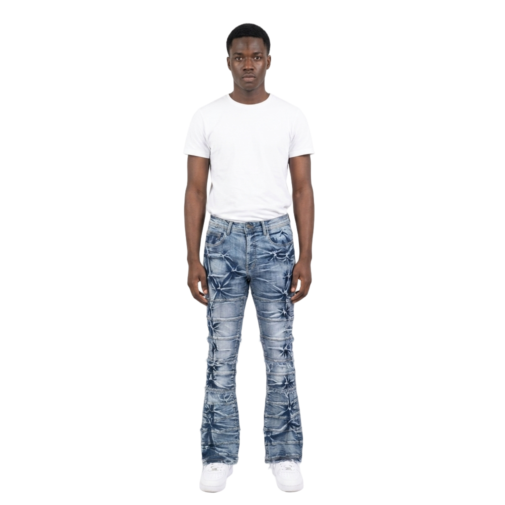 Men's TWO MILL TWENTY Tie Dye Boot Cut Jeans Light Indigo