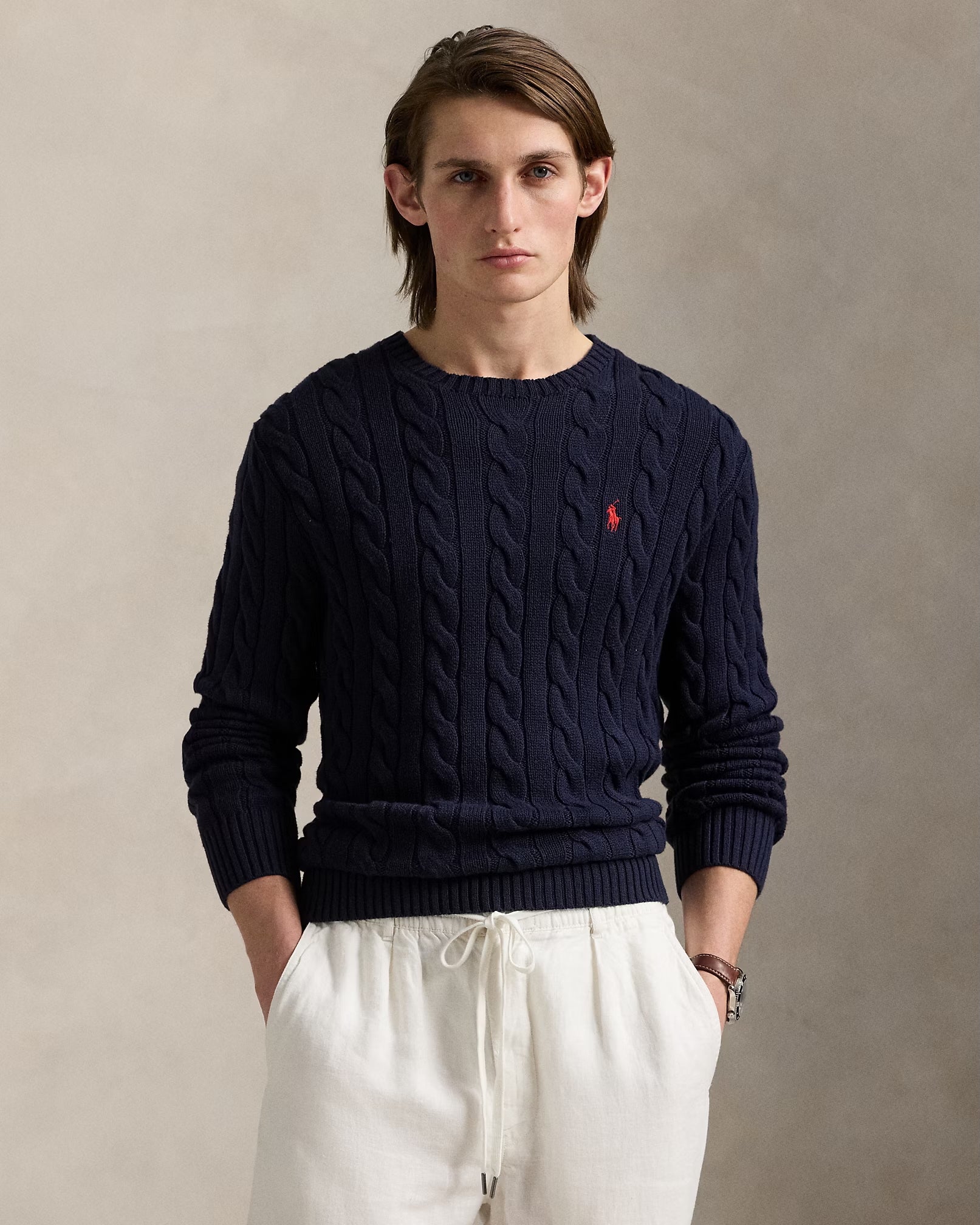 Men's Polo Ralph Lauren Cable-Knit Cotton Sweater Hunter Navy
