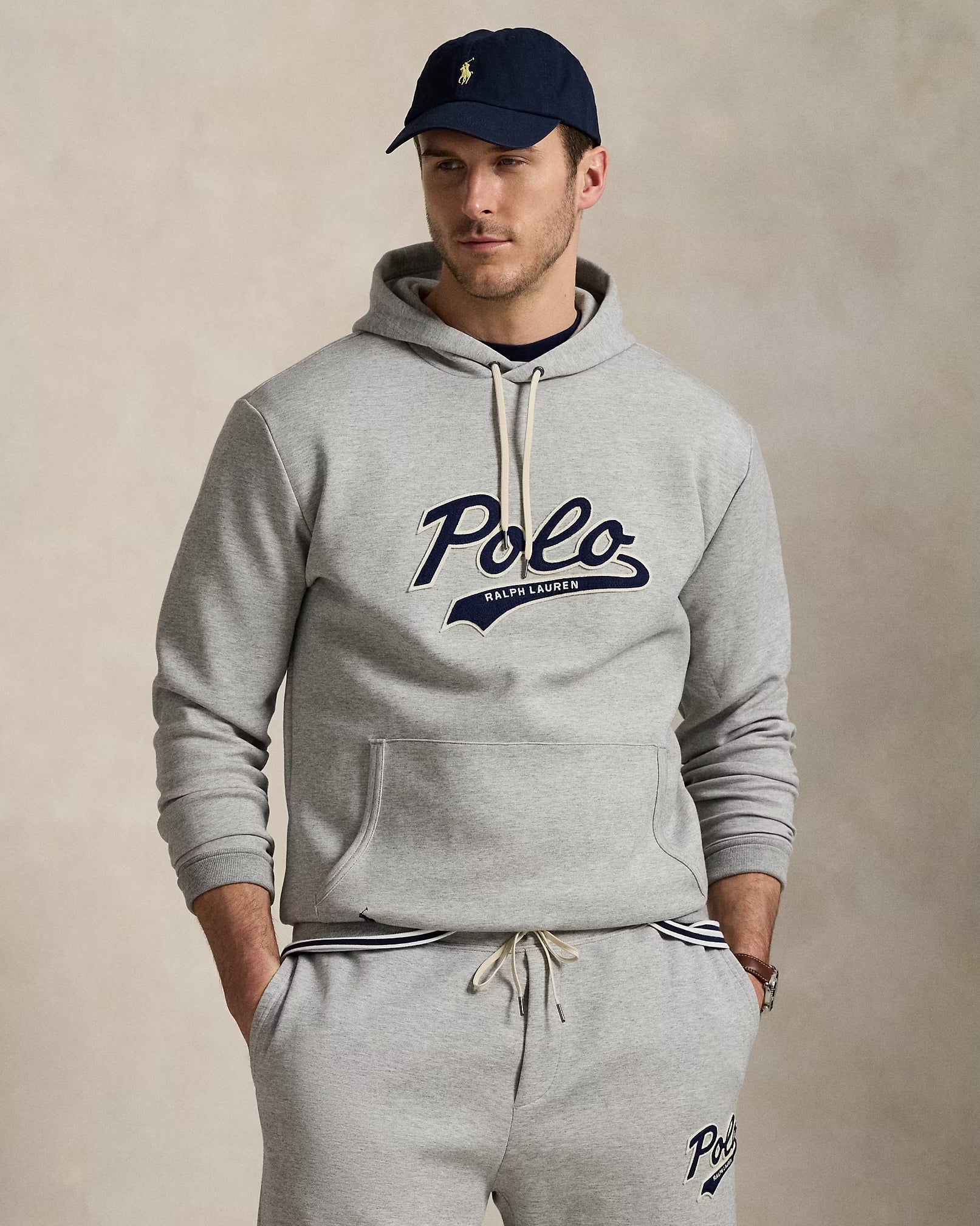 Men's Polo Ralph Lauren Logo Double-Knit Hoodie Andover Heather
