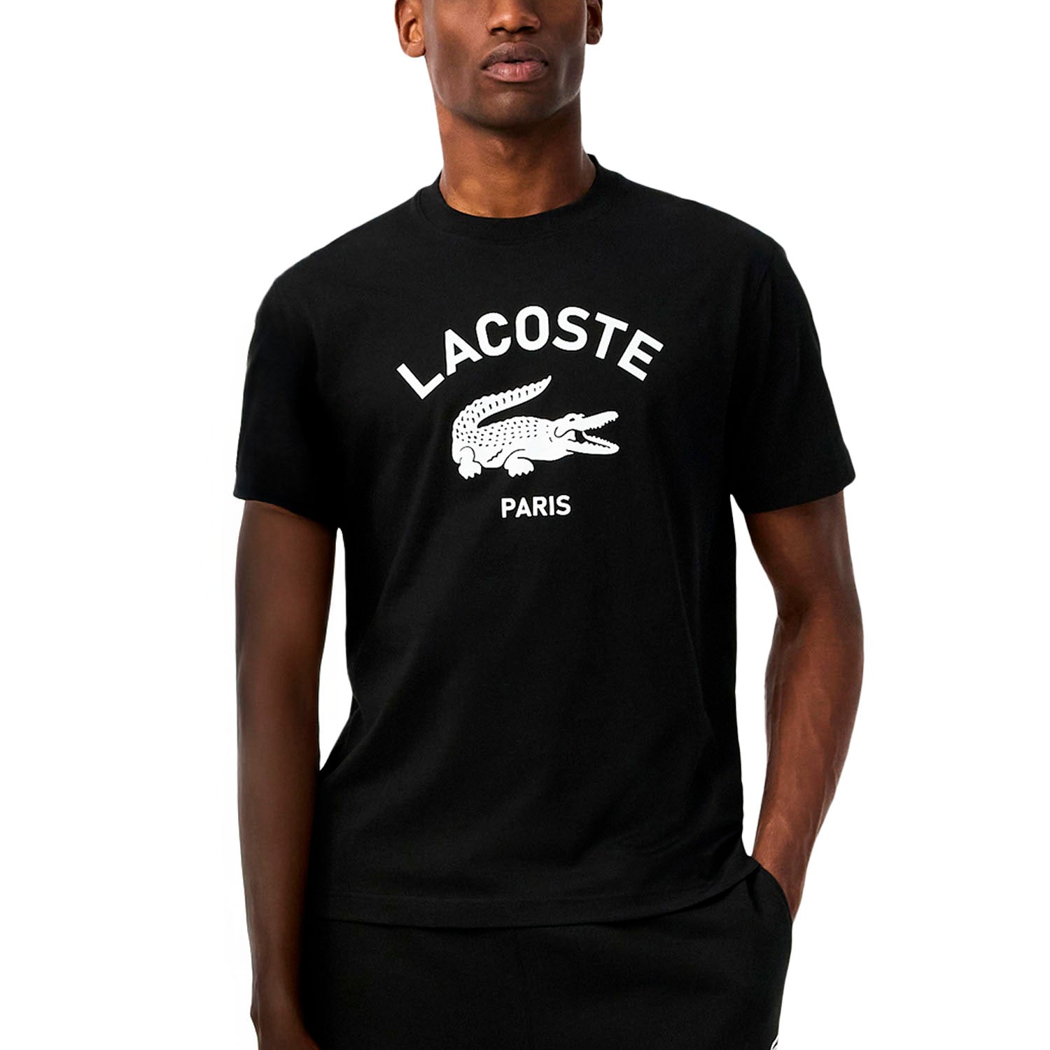 Unisex Lacoste Signature Print Cotton T-Shirt Black