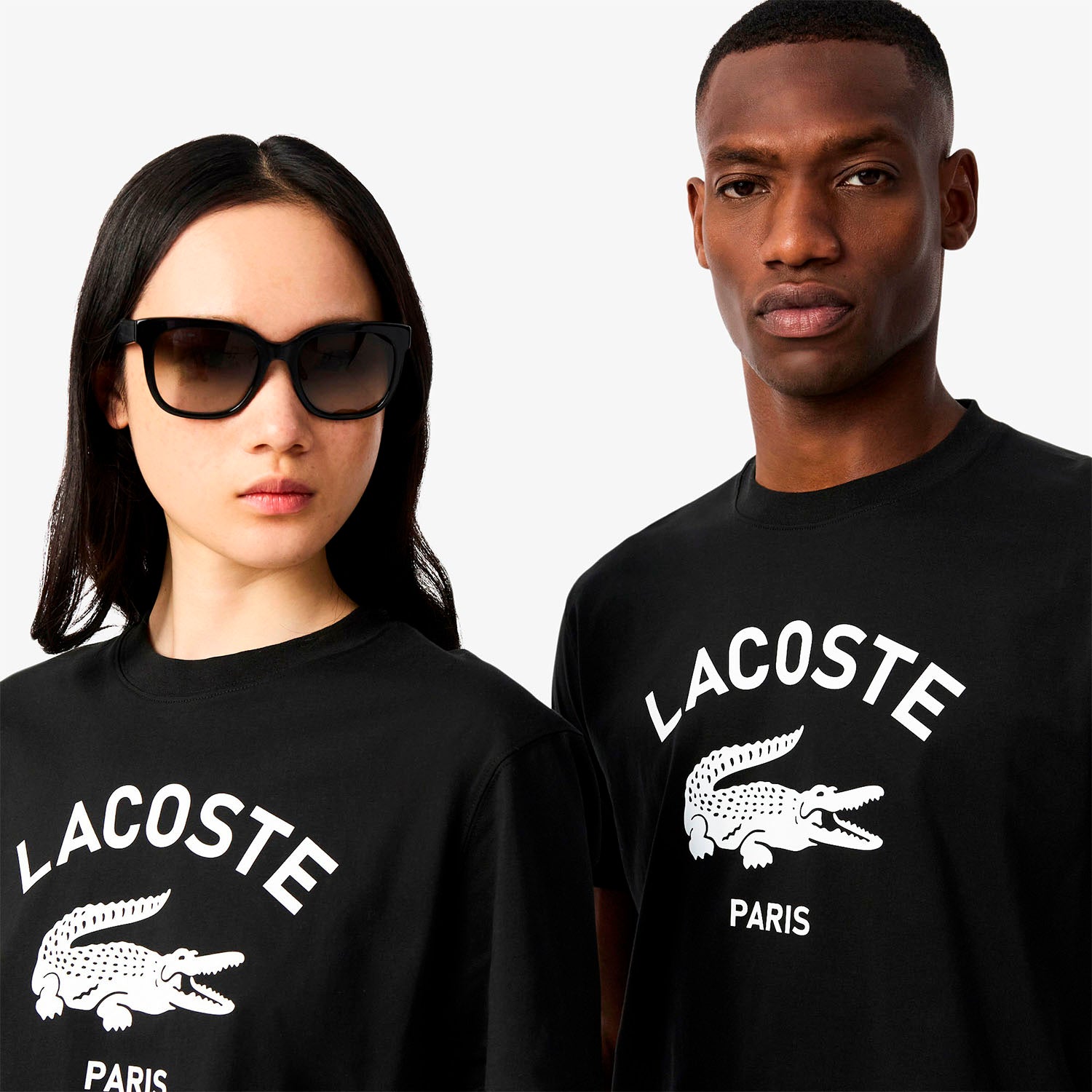 Unisex Lacoste Signature Print Cotton T-Shirt Black