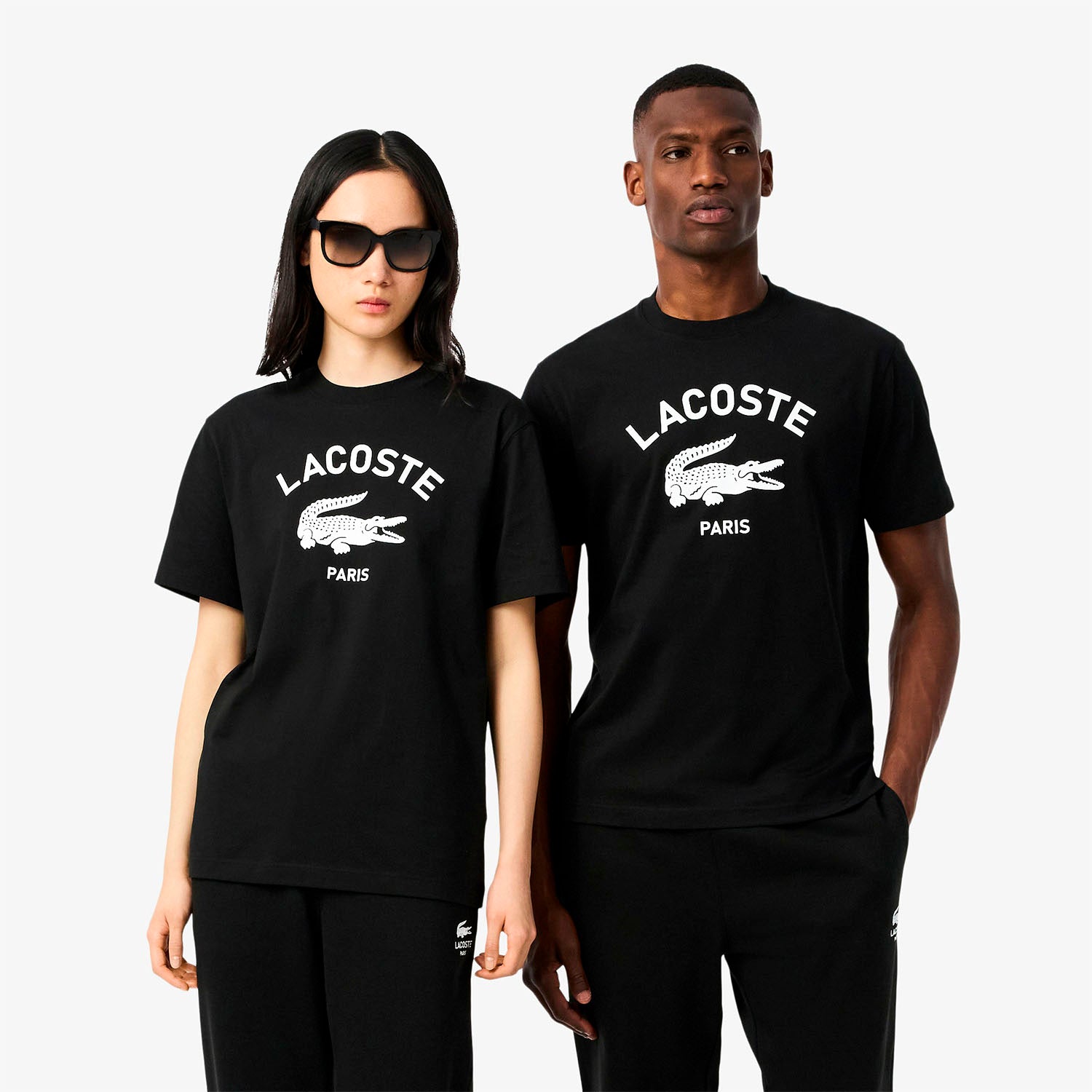 Unisex Lacoste Signature Print Cotton T-Shirt Black