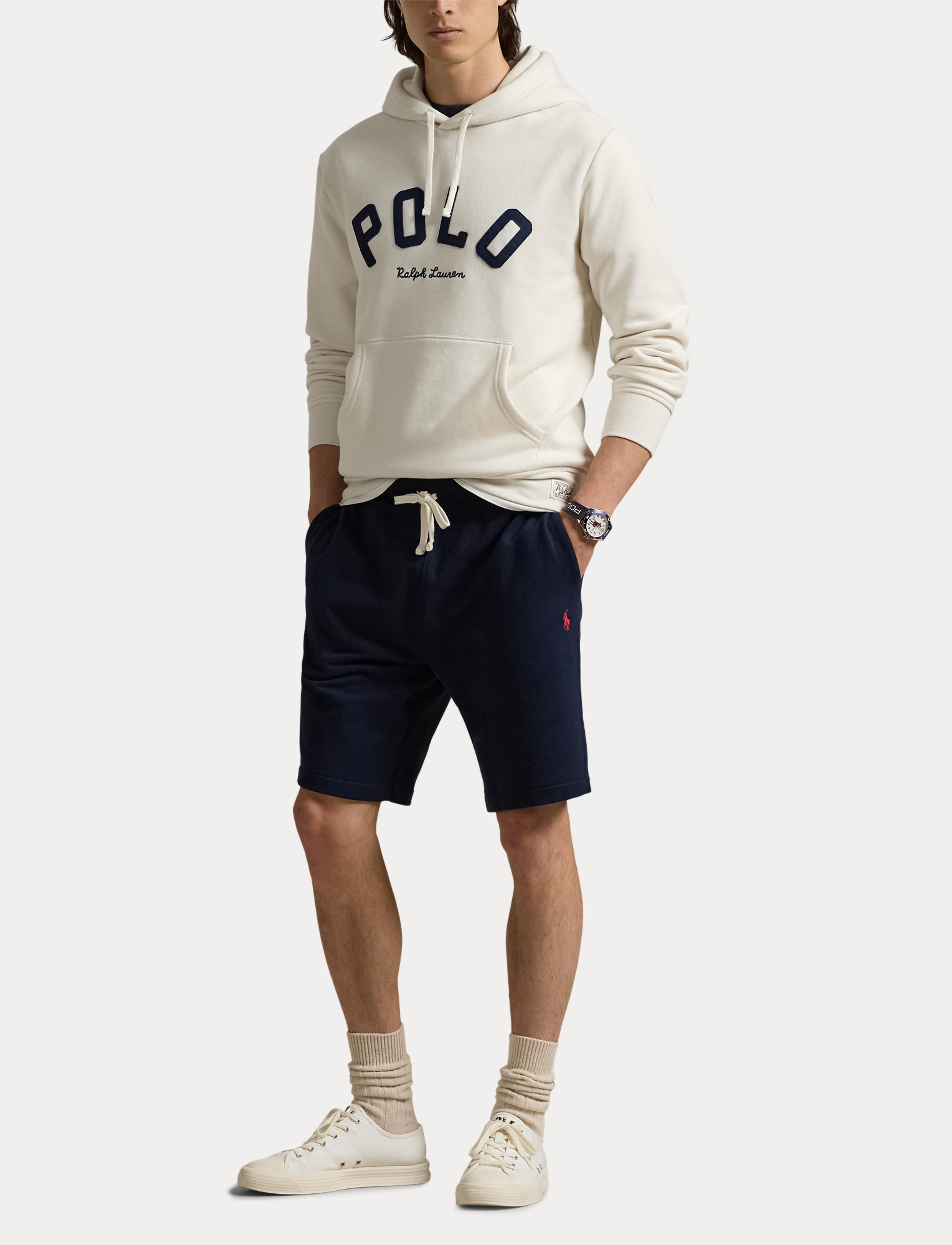 Men's Polo Ralph Lauren Logo Patch Hoodie Antique Cream