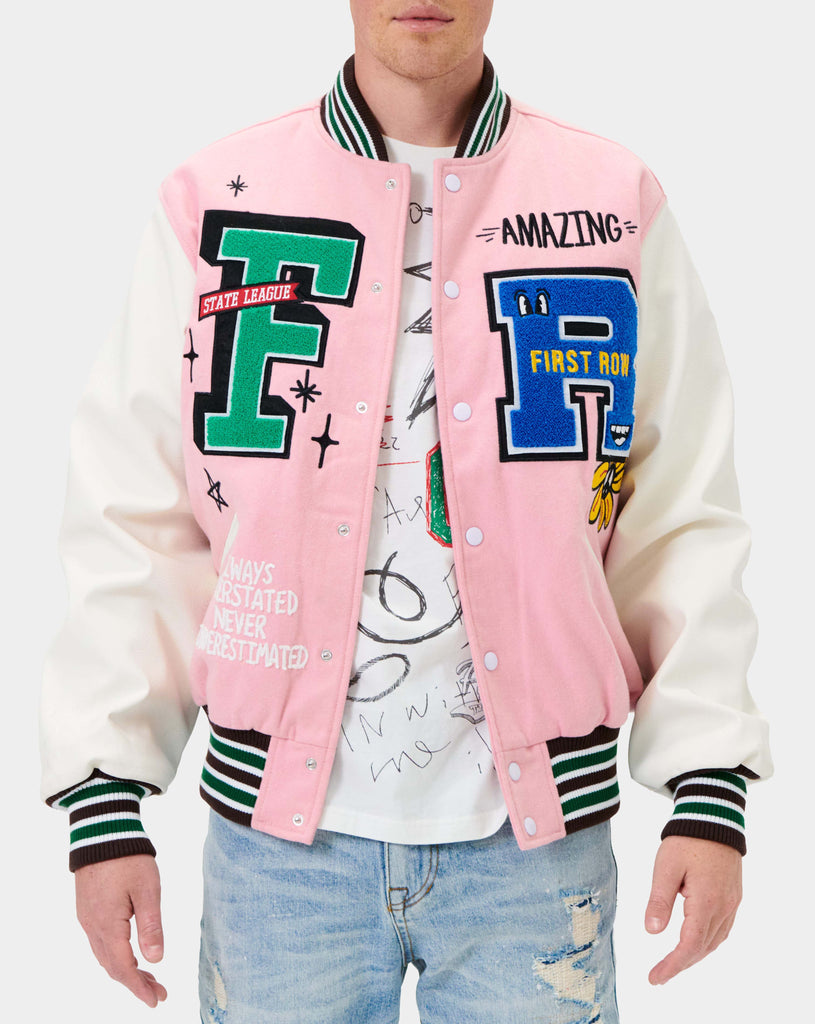 Unisex First Row State League Varsity Jacket Pink