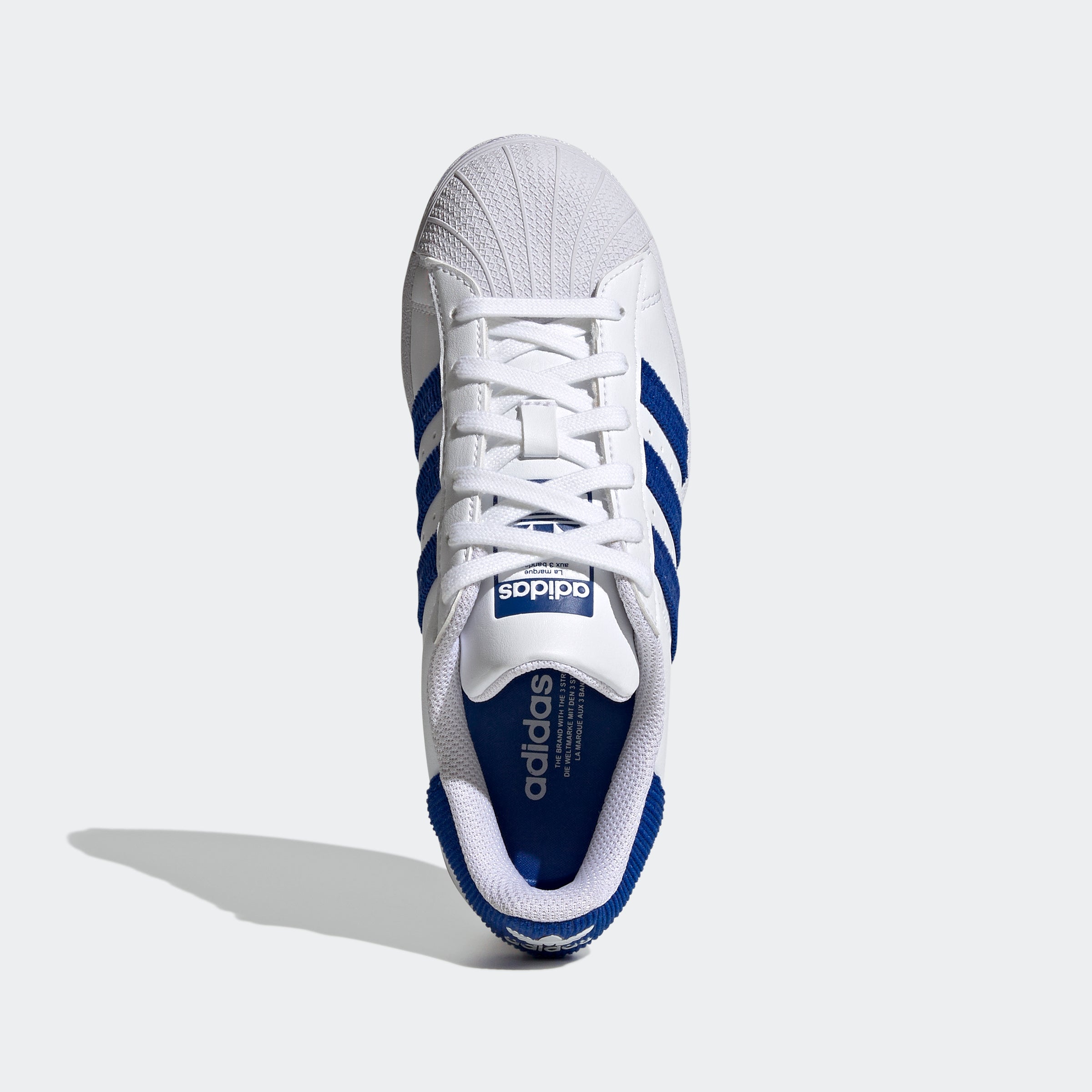 Kids’ adidas Originals Superstar Shoes White Blue Corduroy