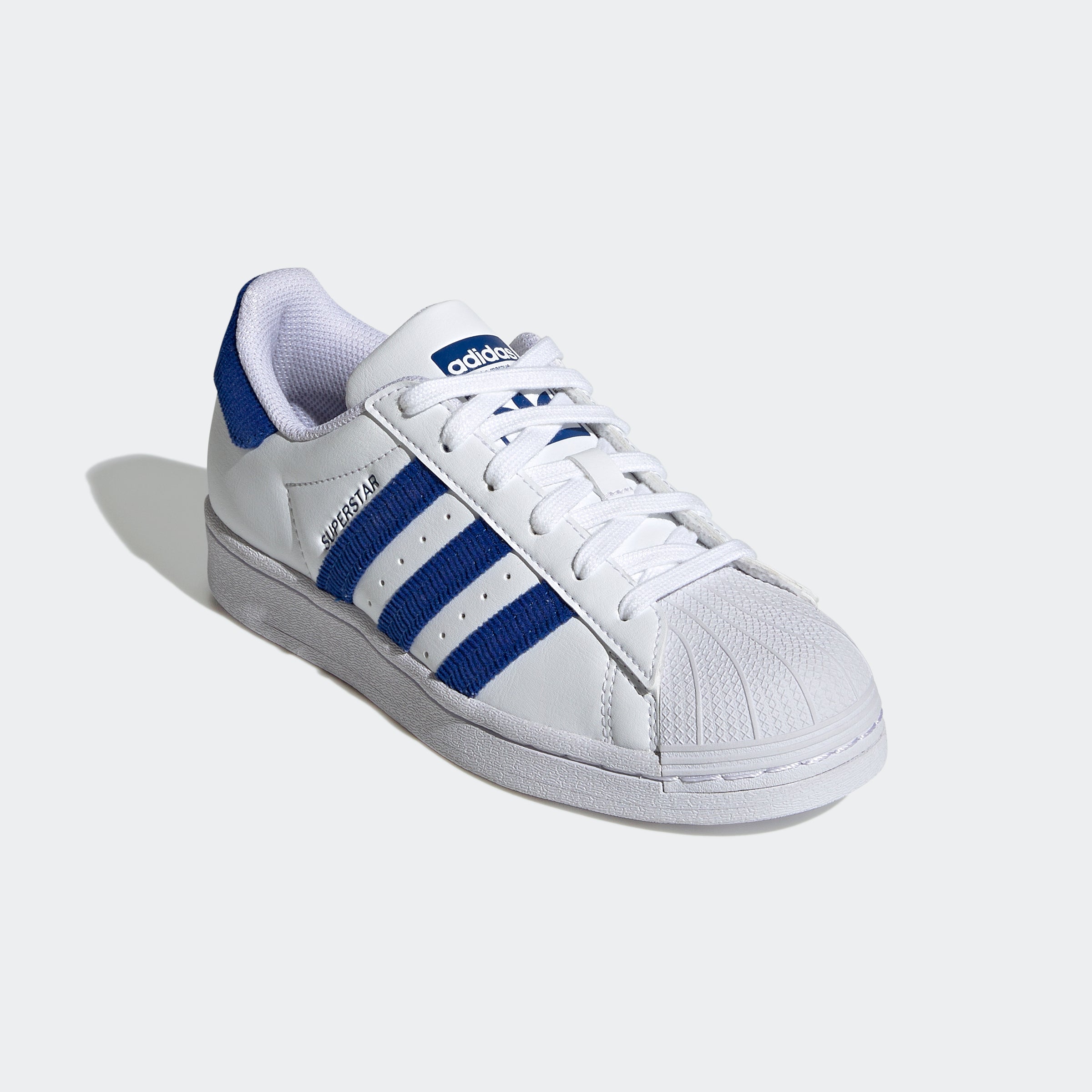 Kids’ adidas Originals Superstar Shoes White Blue Corduroy