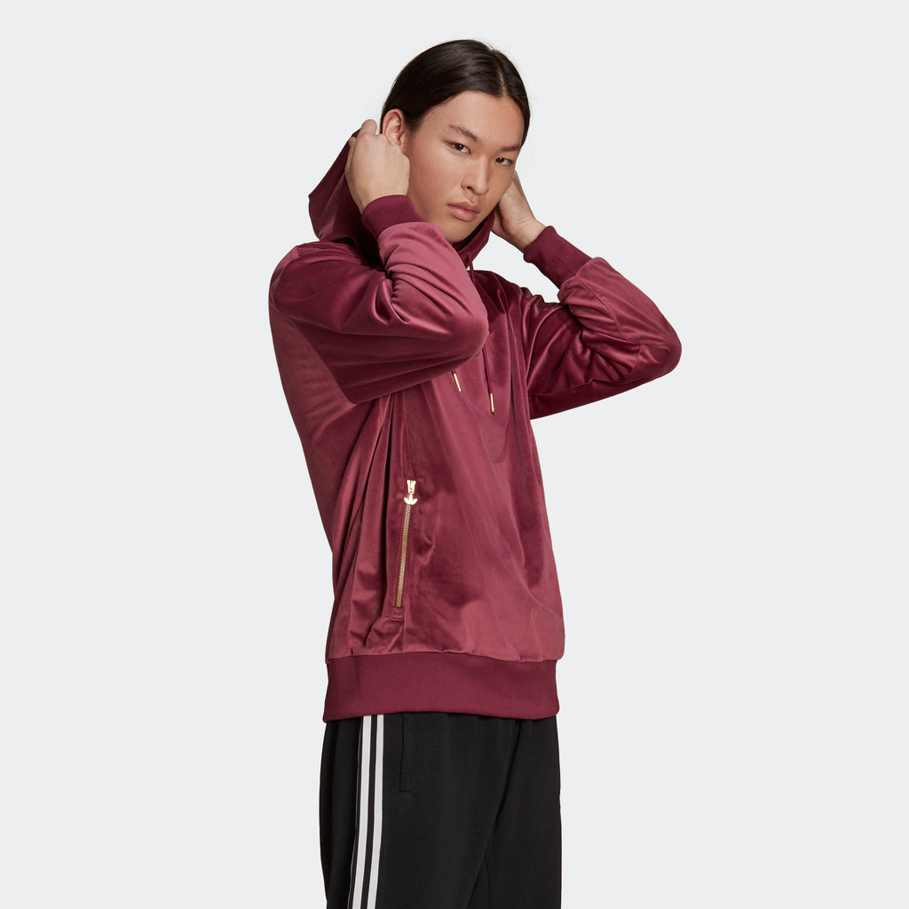 Men’s adidas Originals Adicolor Velour Hoodie Burgundy