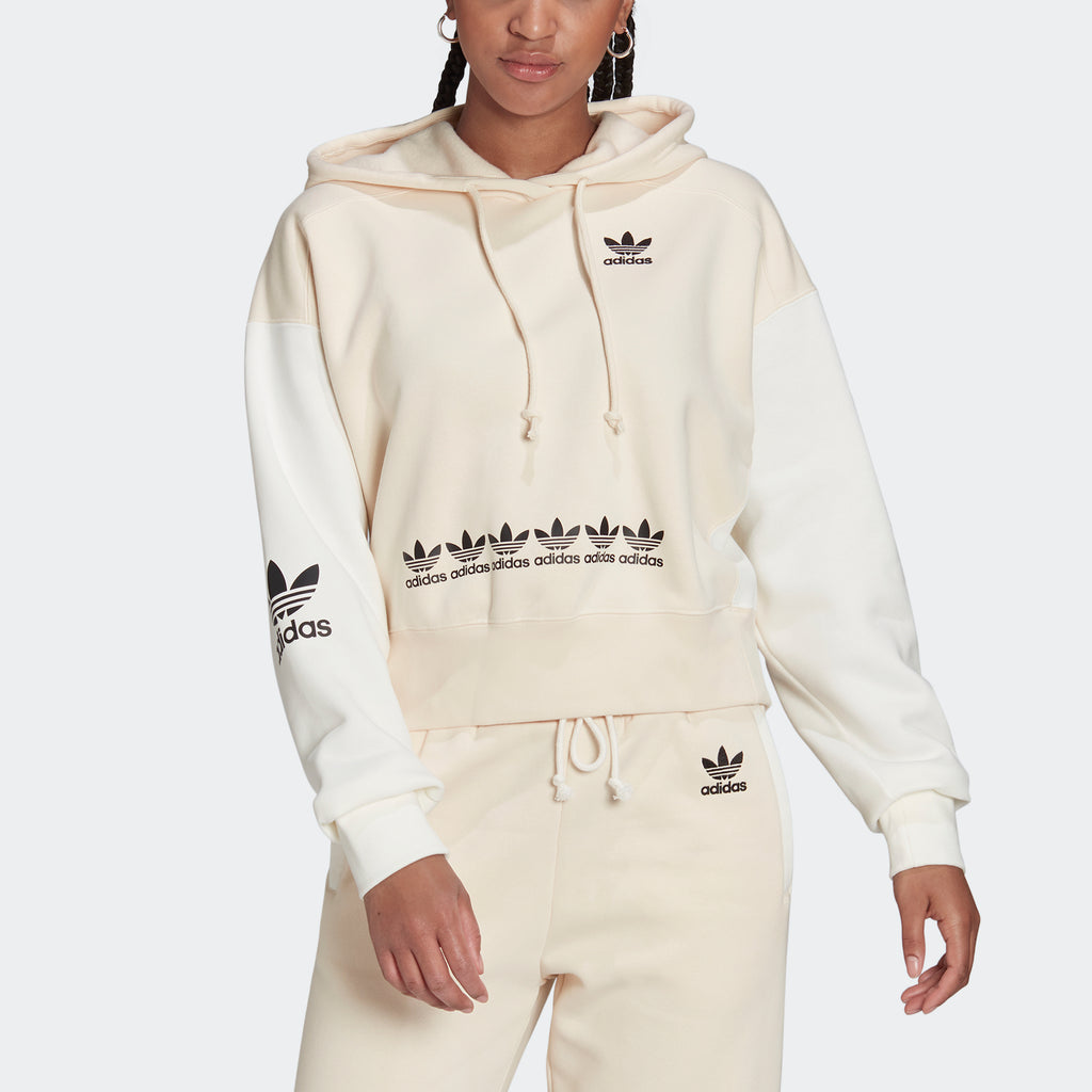 Women's adidas Originals Logo Play Cropped Hoodie White