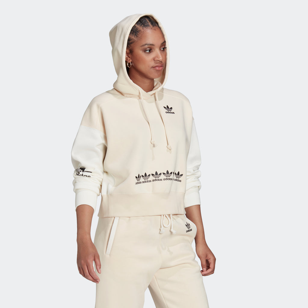 Women's adidas Originals Logo Play Cropped Hoodie White