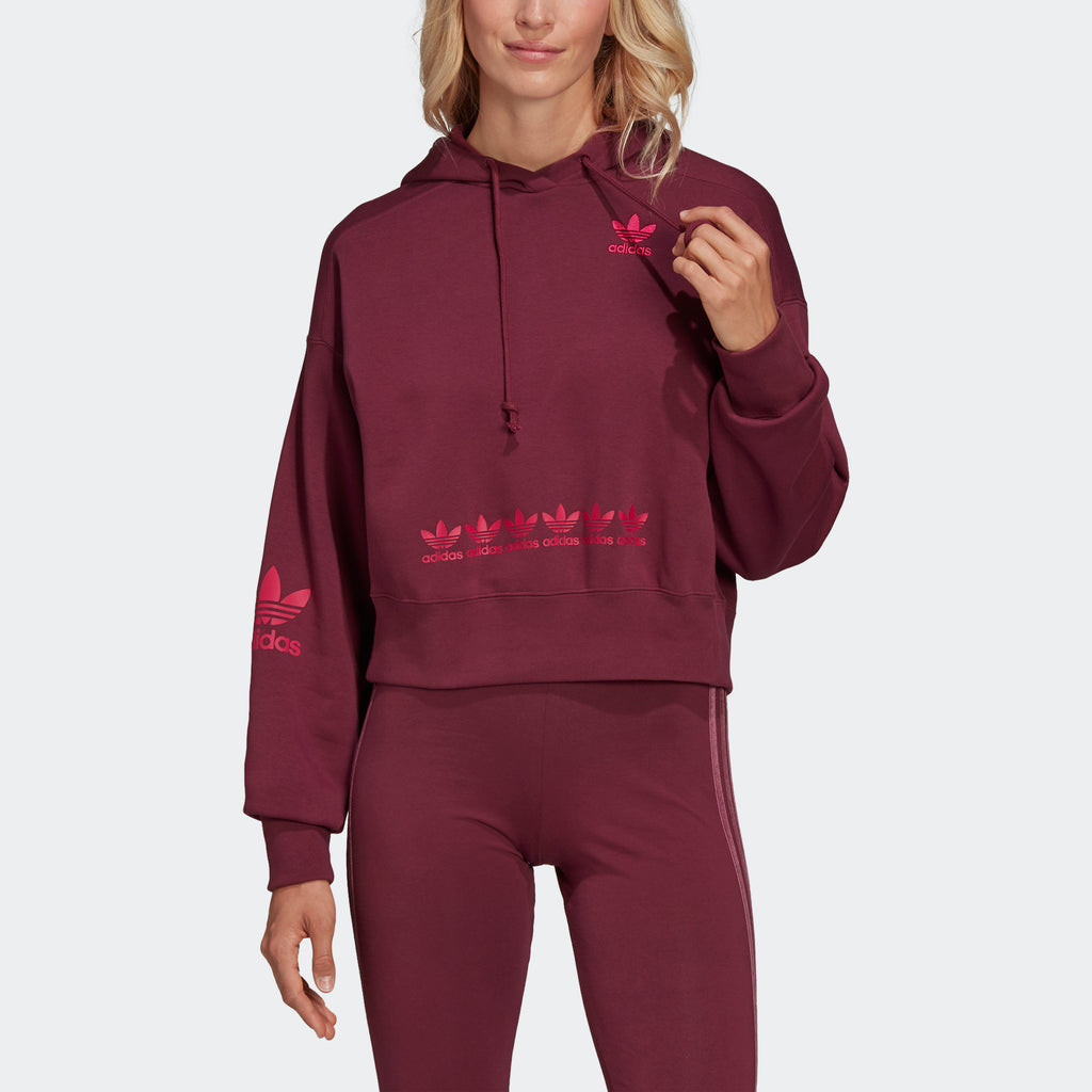 Women's adidas Originals Logo Play Cropped Hoodie Crimson