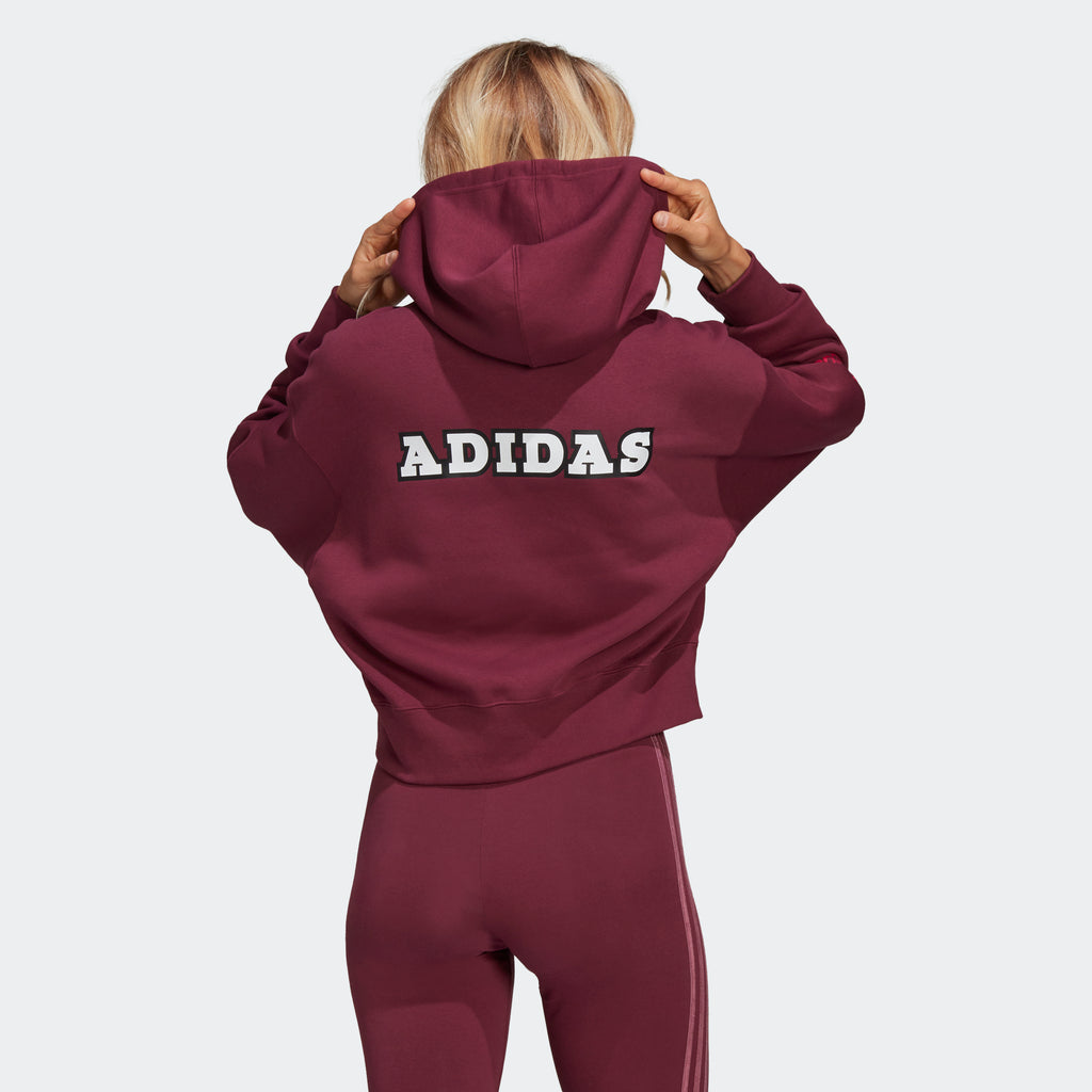 Women's adidas Originals Logo Play Cropped Hoodie Crimson