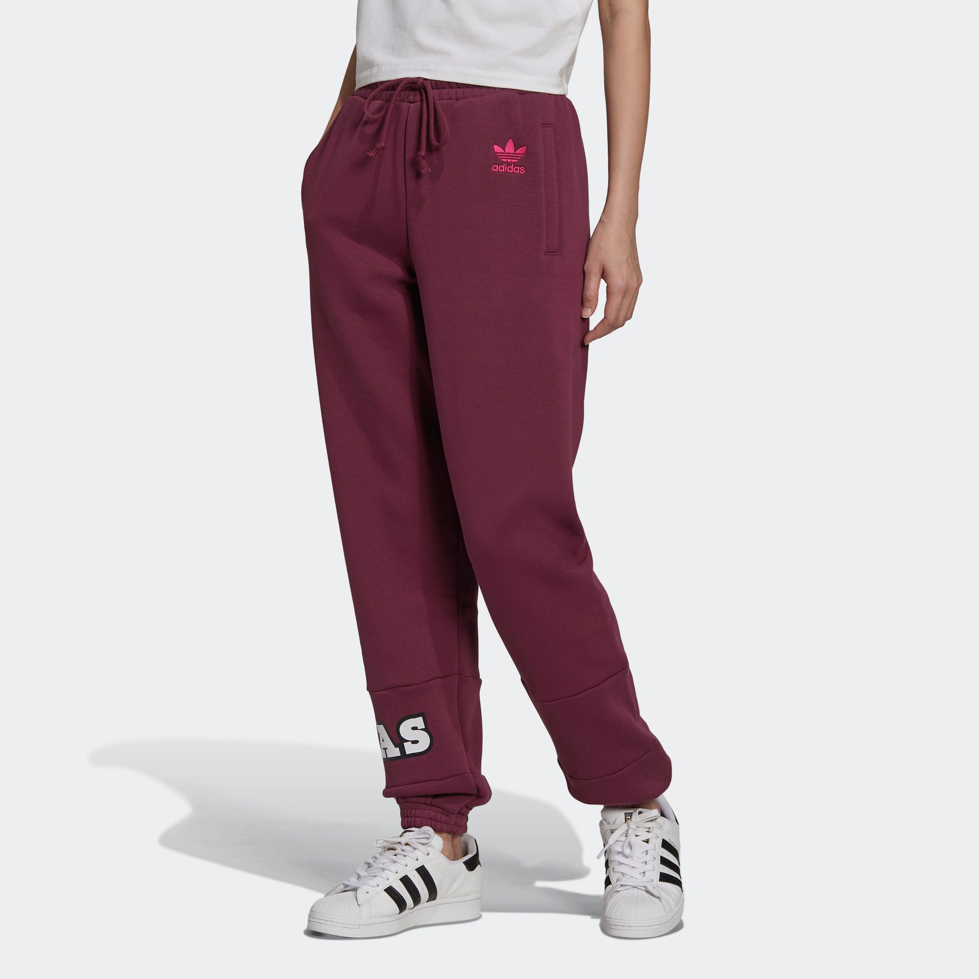 Women's adidas Originals Logo Play Cuff Pants Crimson