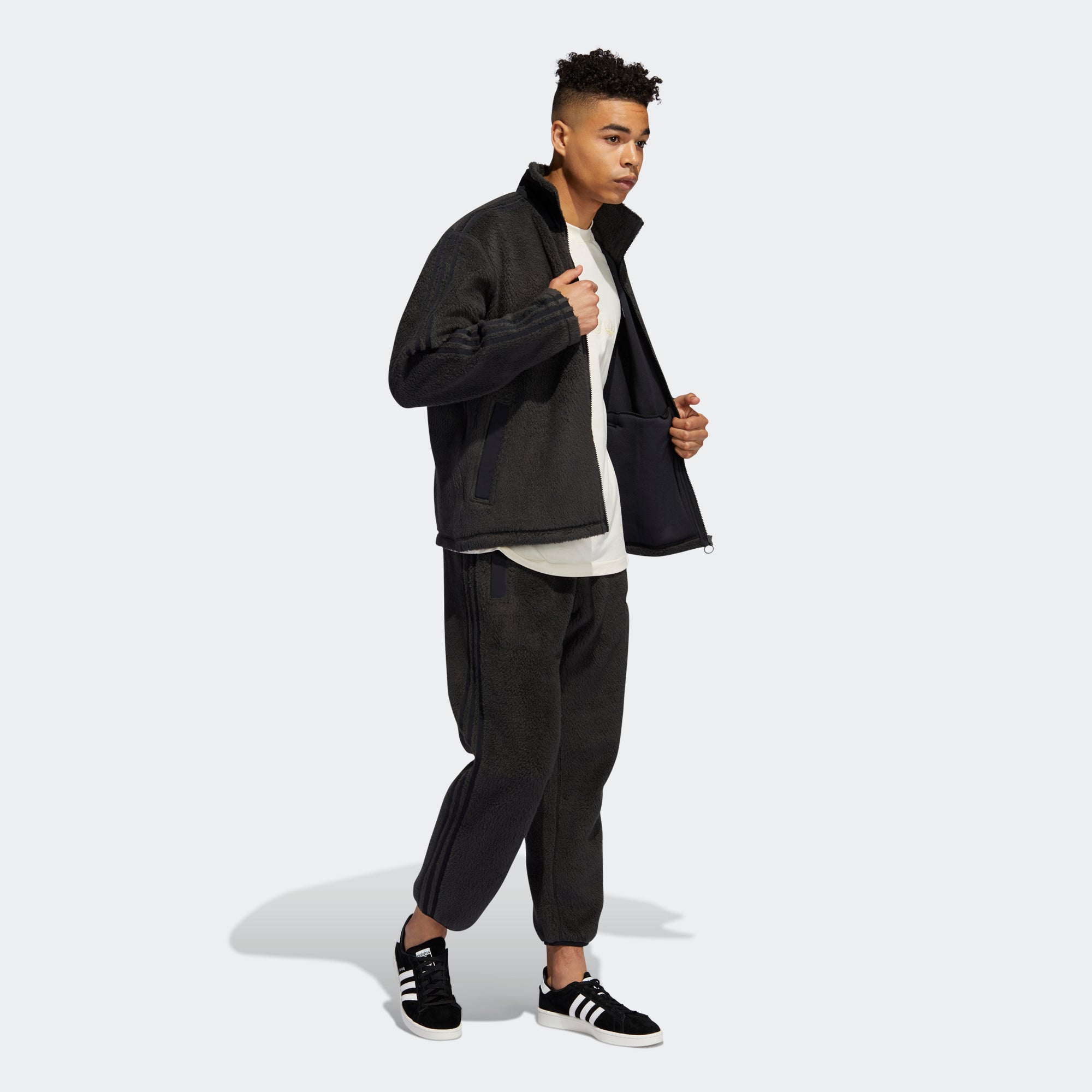 Men's adidas Originals SPRT Firebird Sherpa Track Jacket Black