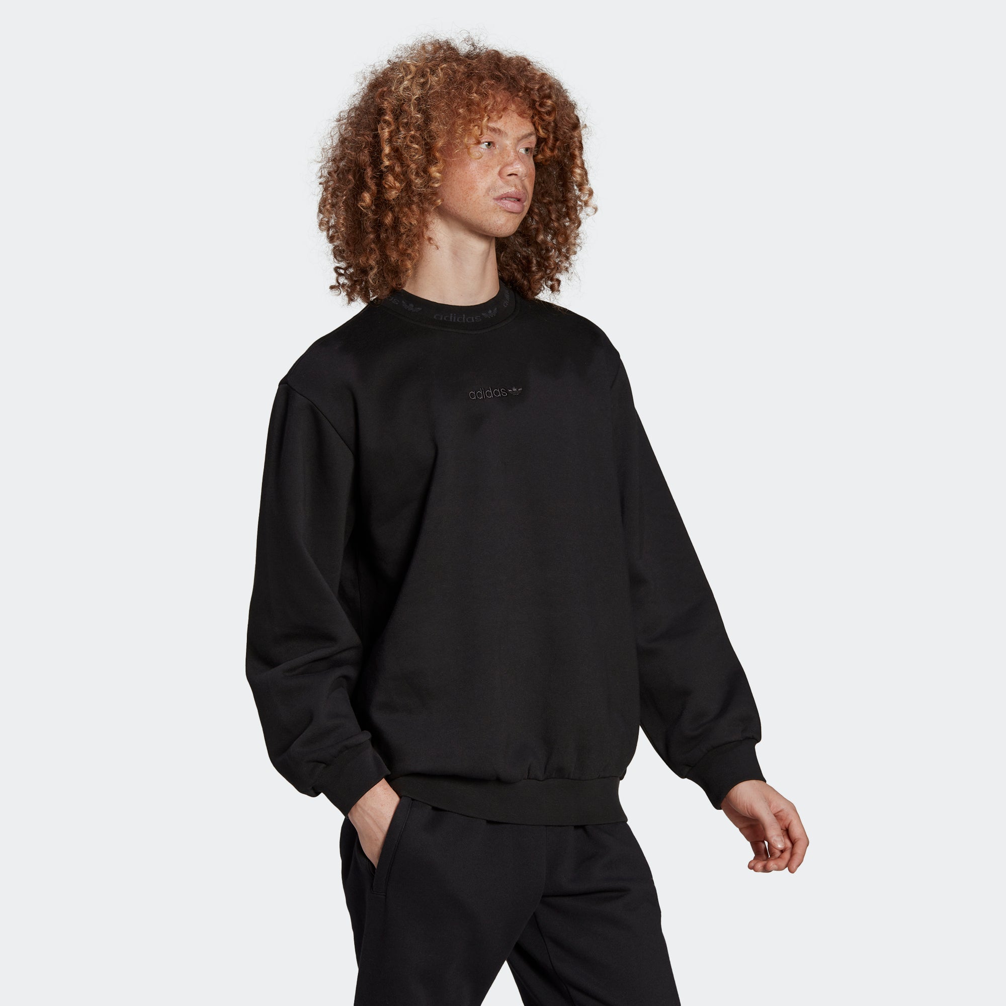 Men's adidas Originals Trefoil Linear Crew Sweatshirt Black