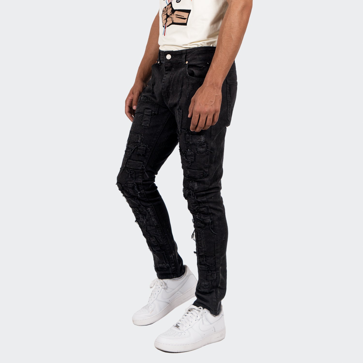 Men's TWO MILL TWENTY "Humboldt" Slim Fit Stitched Denim Jeans Jet Black