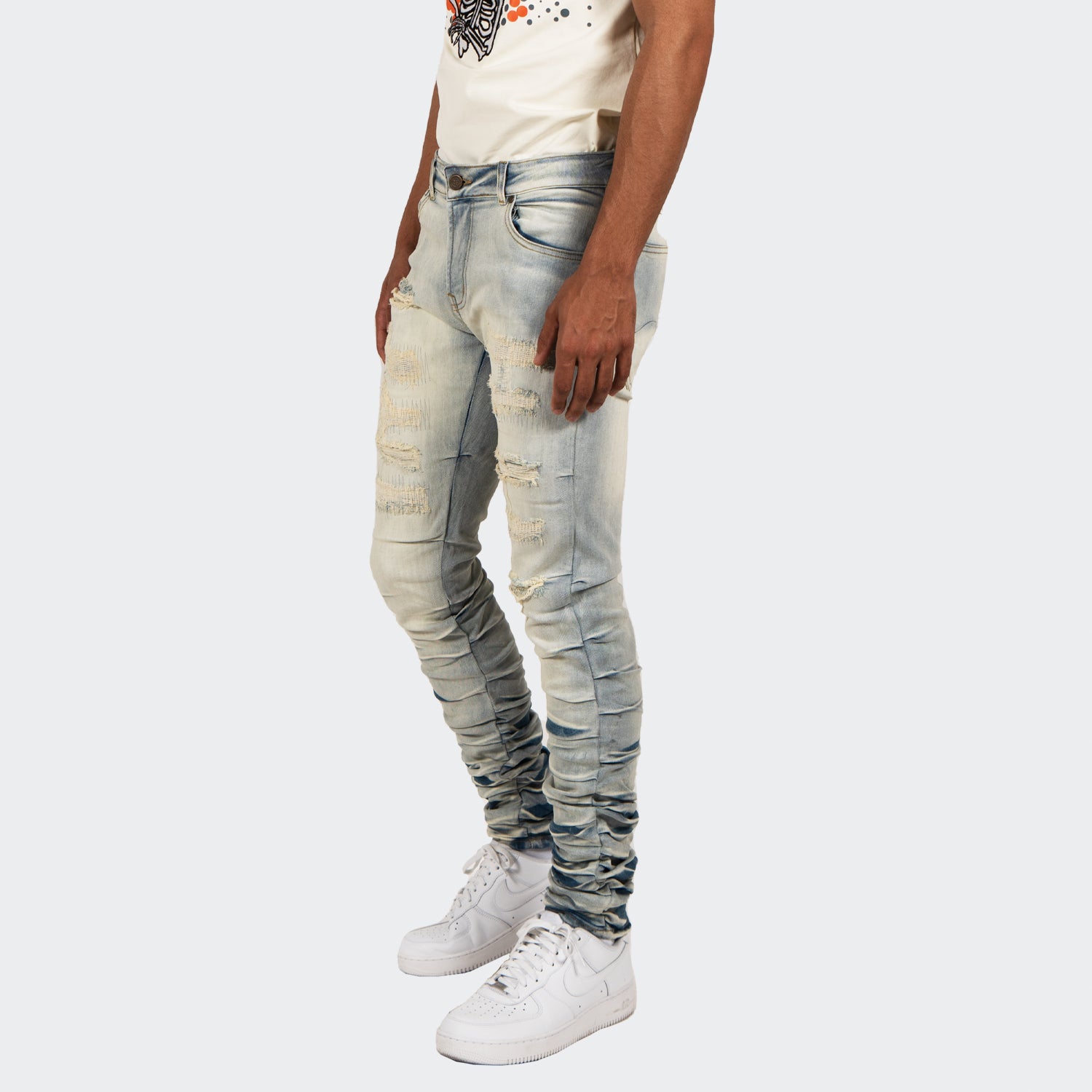 Men's TWO MILL TWENTY "Monroe" Skinny Fit Stacked Leg Denim Jeans Vintage