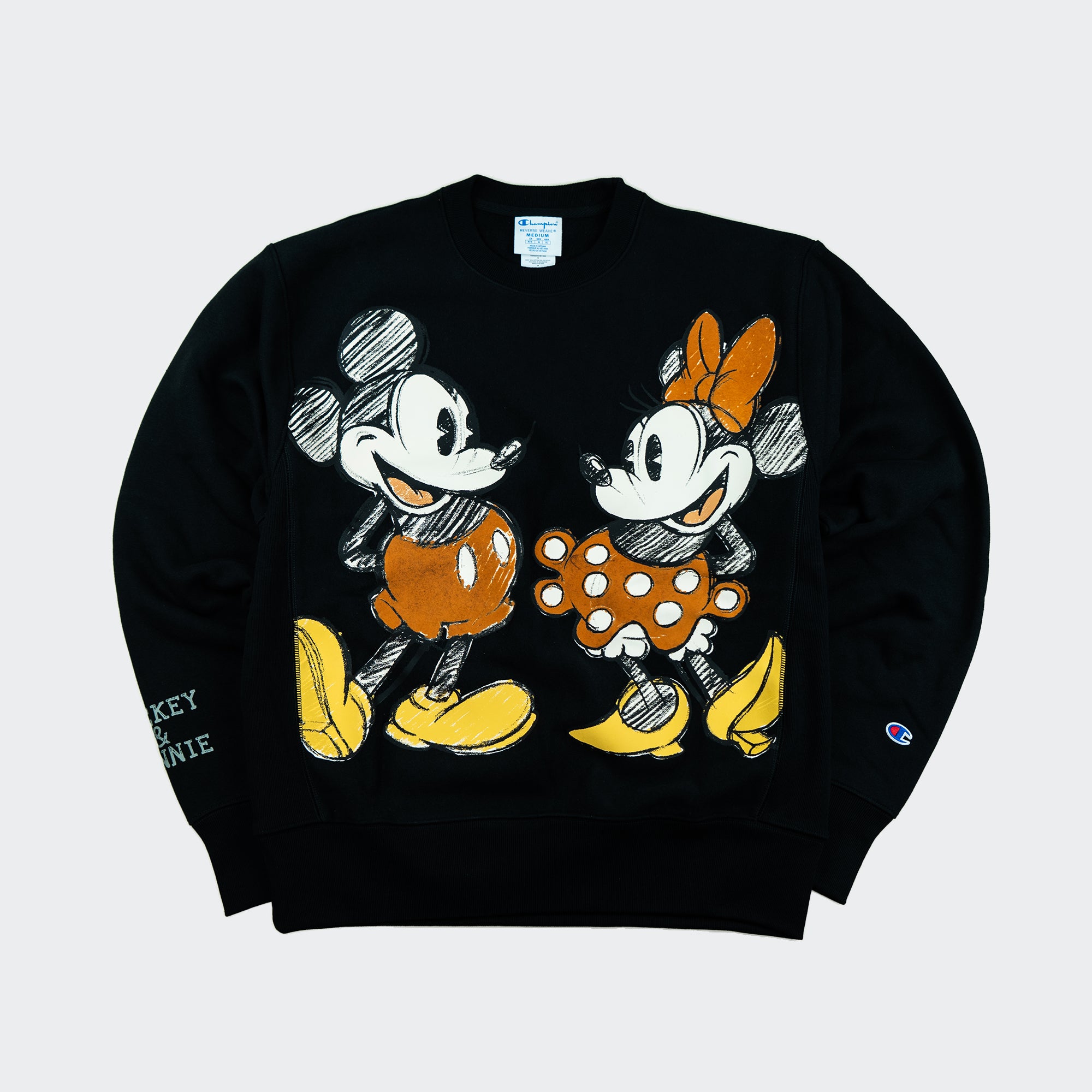 Men's Champion Reverse Weave Mickey & Minnie Crew Sweatshirt Black