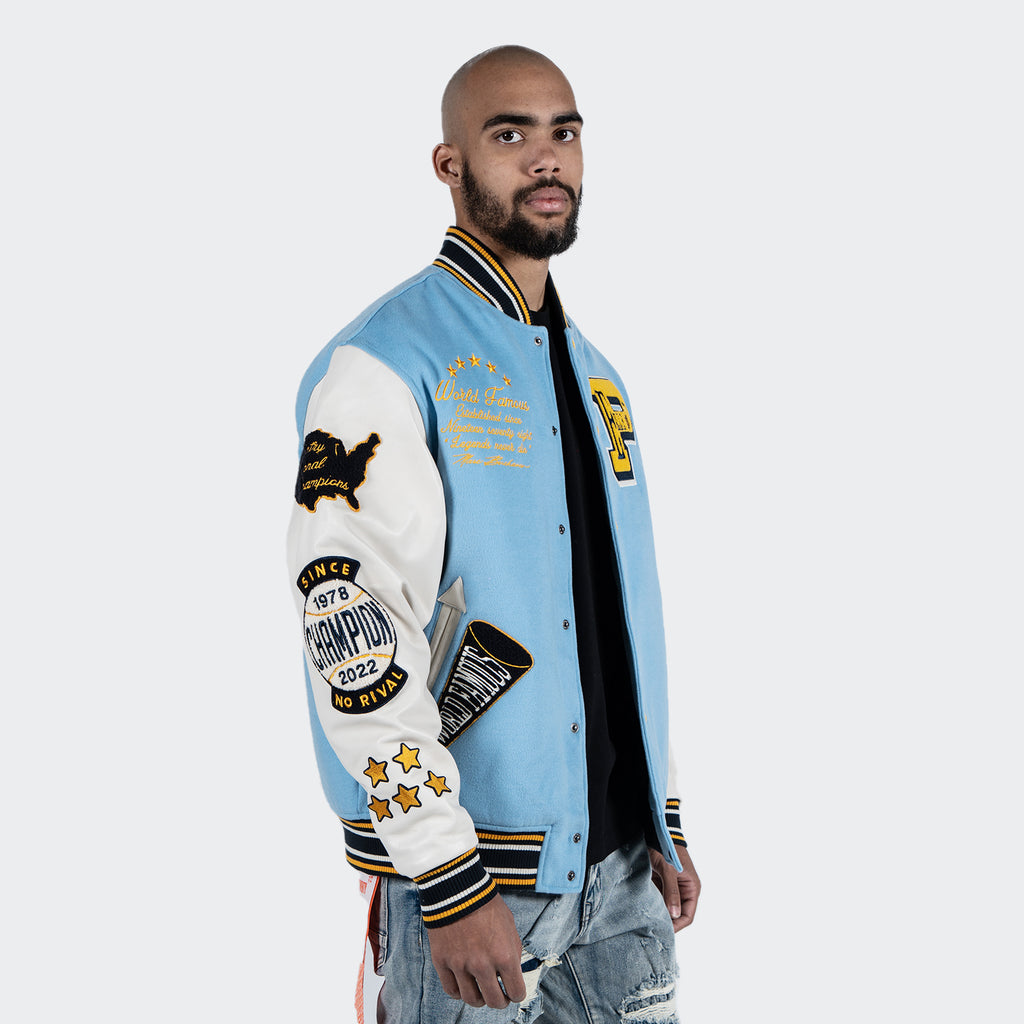 Men's Pelle Pelle Wool Varsity Jacket Light Blue