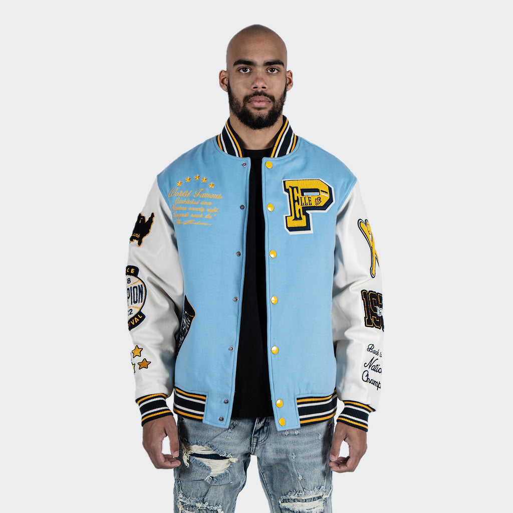 Men's Pelle Pelle Wool Varsity Jacket Light Blue