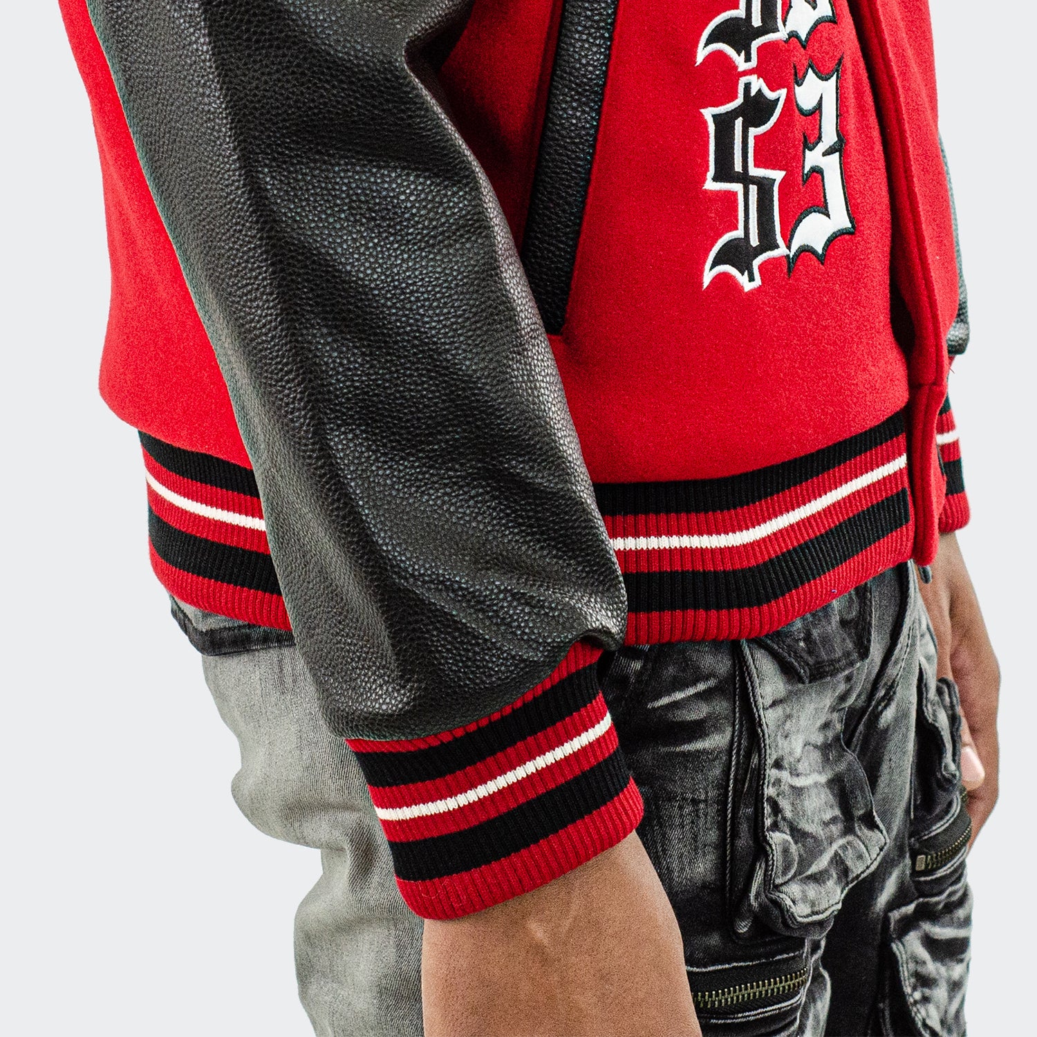 Men's TWO MILL TWENTY Blessed Money Varsity Bomber Jacket Red