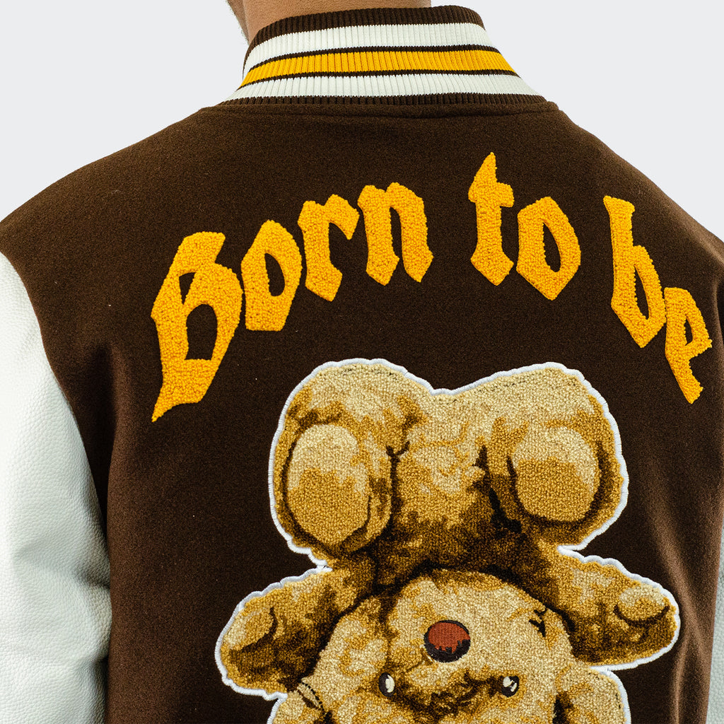 Men's TWO MILL TWENTY Born To Be Different Varsity Bomber Jacket Brown