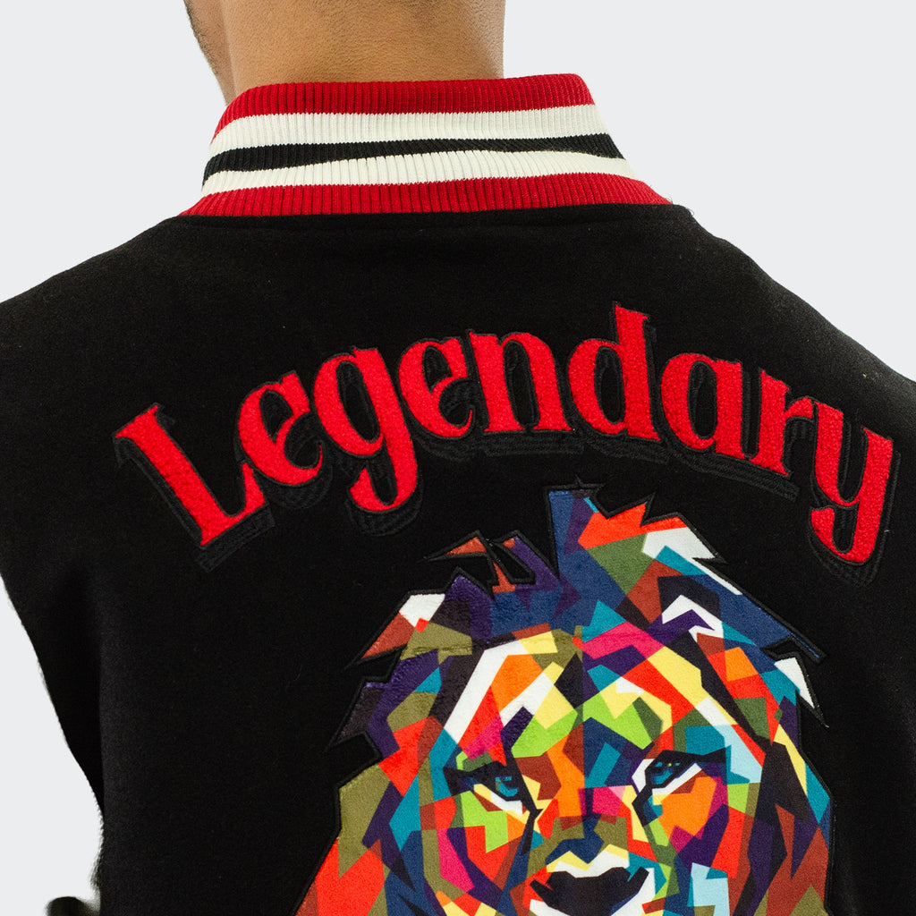 Men's TWO MILL TWENTY Legendary Lion Varsity Bomber Jacket Black