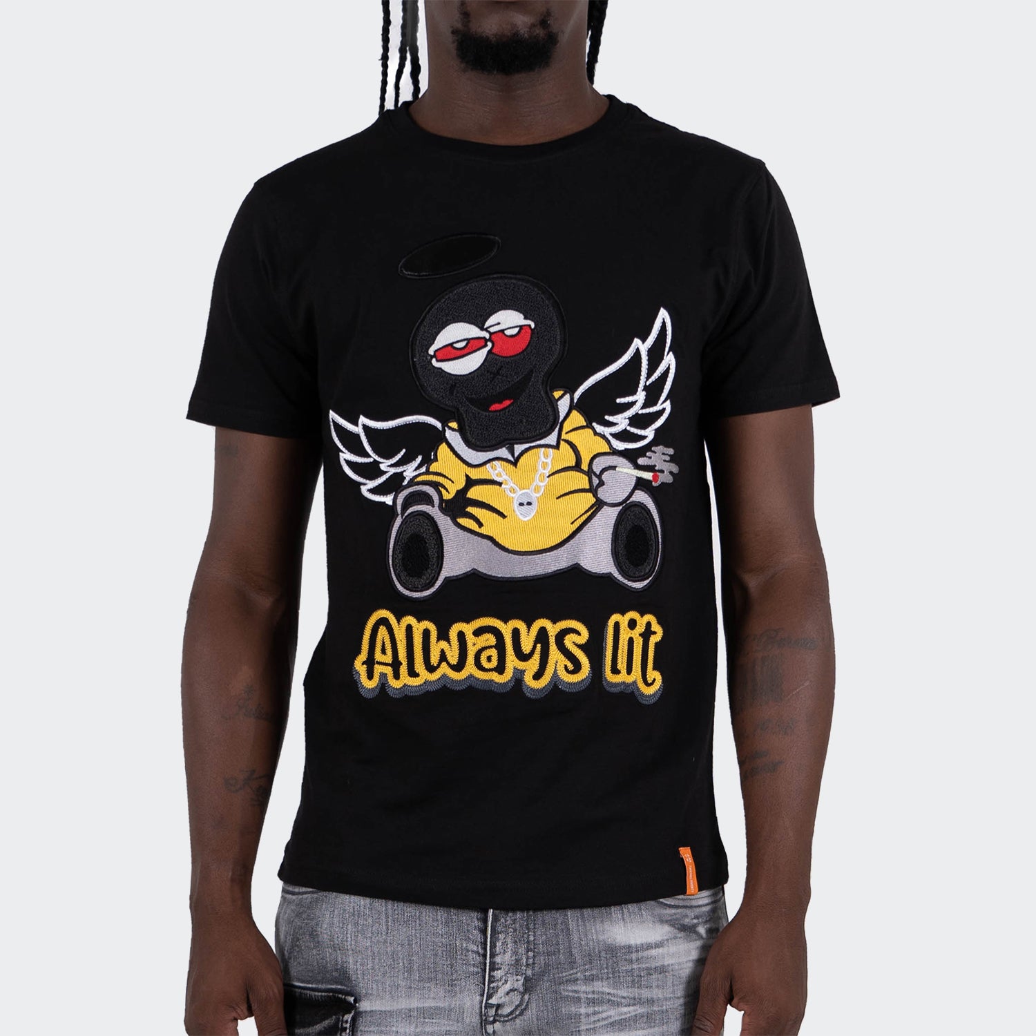 Men's TWO MILL TWENTY "Always Lit" Graphic Embroidered T-Shirt Black