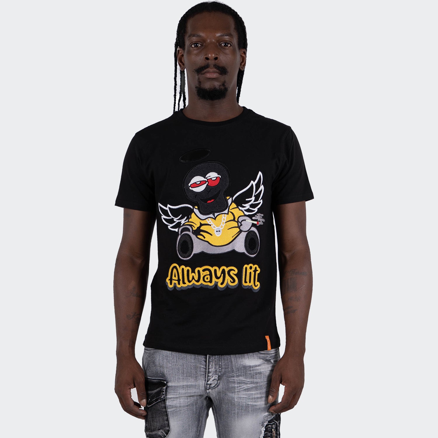 Men's TWO MILL TWENTY "Always Lit" Graphic Embroidered T-Shirt Black
