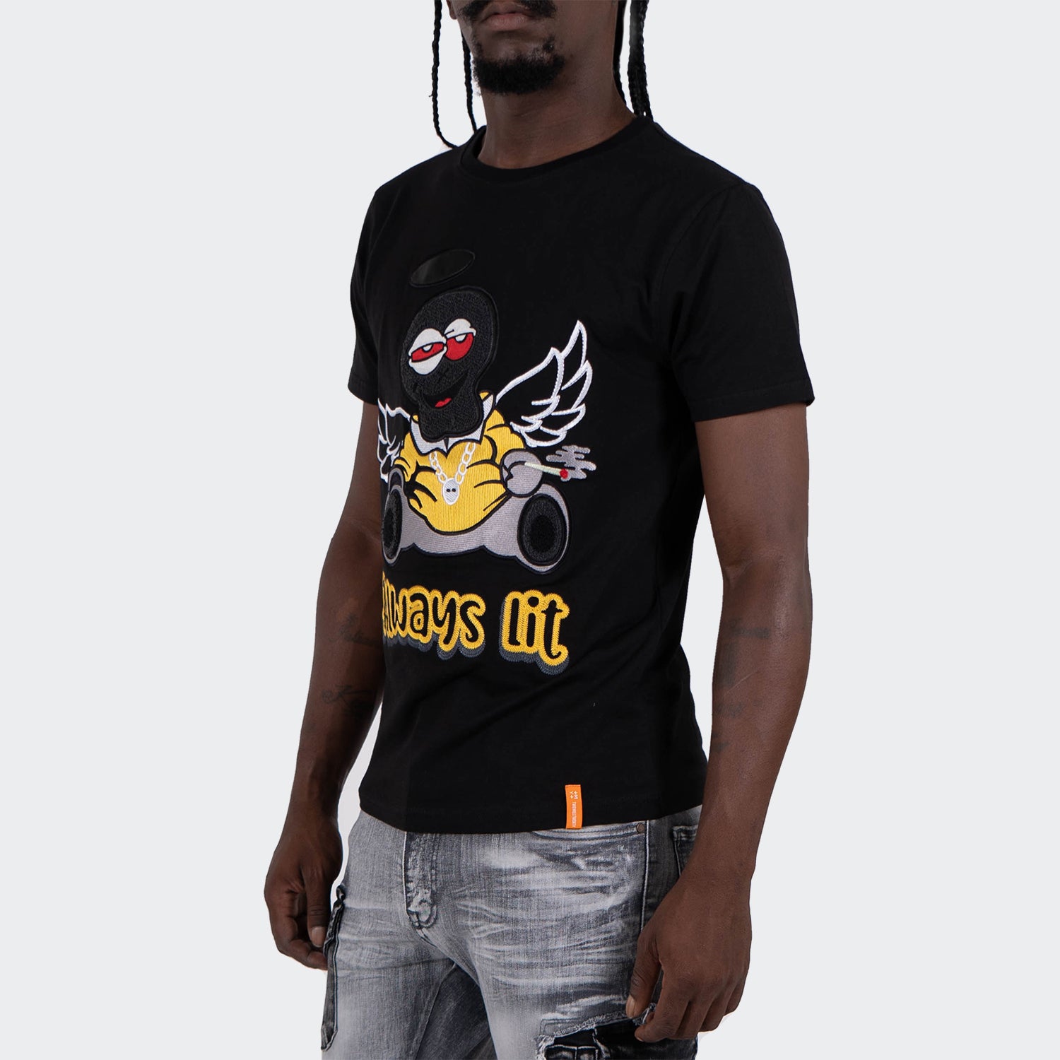Men's TWO MILL TWENTY "Always Lit" Graphic Embroidered T-Shirt Black
