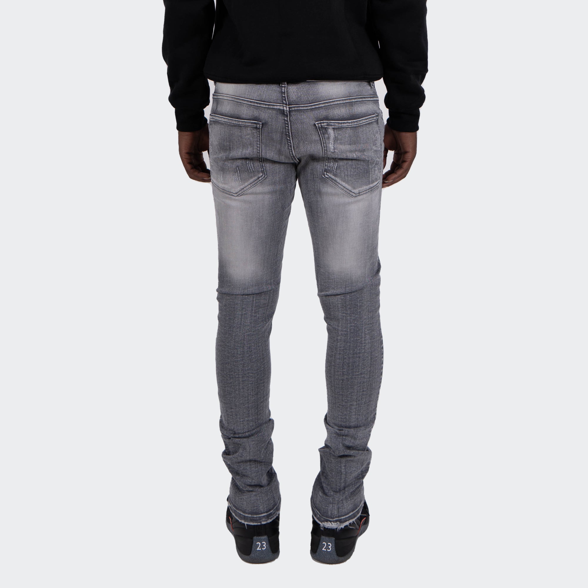 Men's TWO MILL TWENTY "Armitage" Slim Skinny Scratched Frosted Acid Wash Urban Streetstyle Designer Denim Jeans Grey Frost