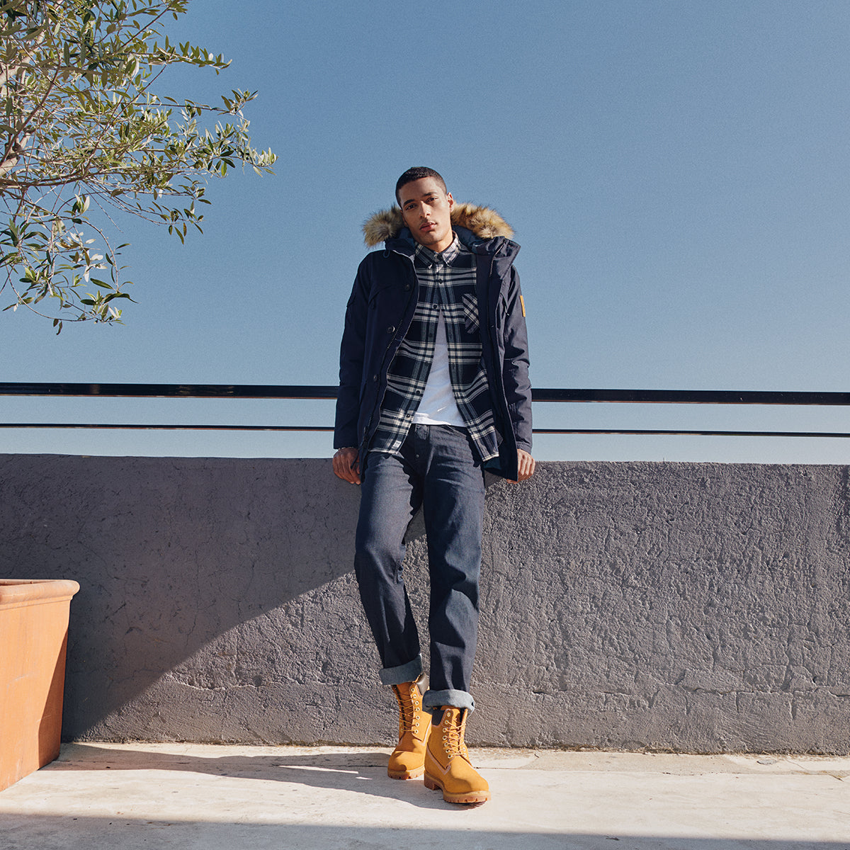 Men's Timberland Icon 6-Inch Premium Waterproof Boots Wheat Nubuck (TB010061713) | Chicago City Sports | on model view