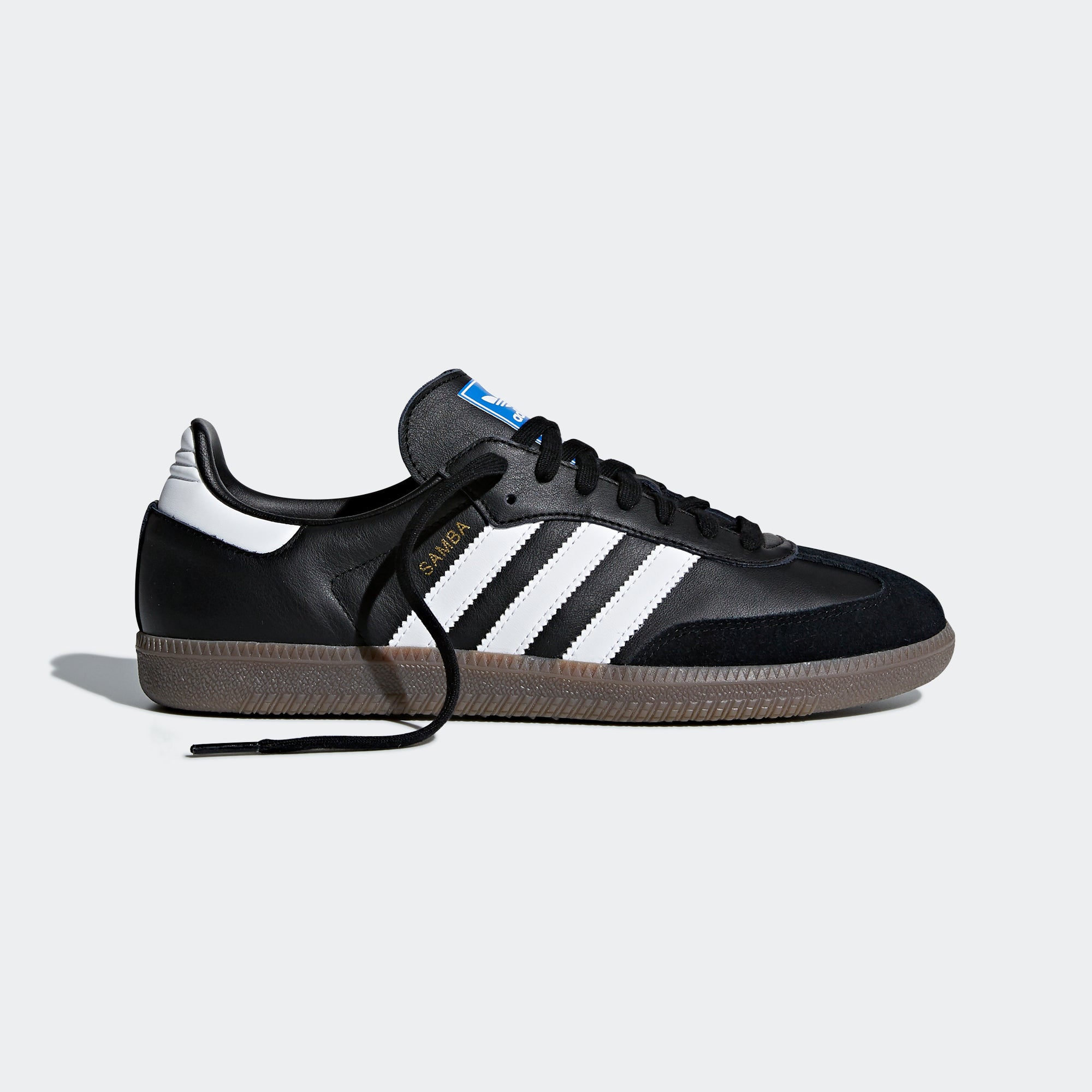 Men's adidas Originals Samba OG Shoes Black White B75807 | Chicago City Sports | untied laces view