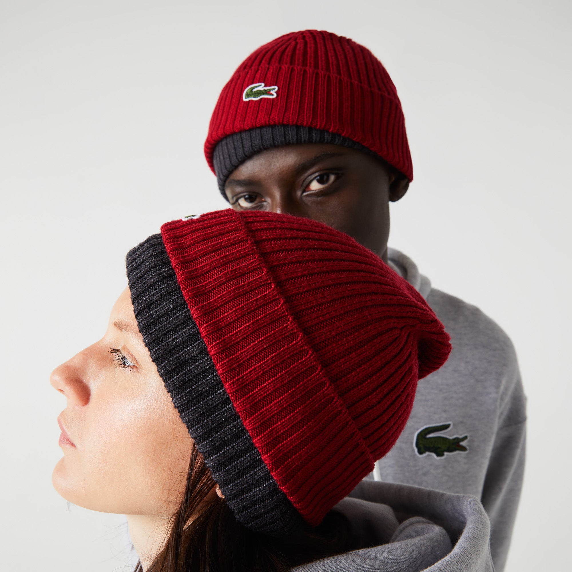Unisex Lacoste Ribbed Wool Beanie Bordeaux