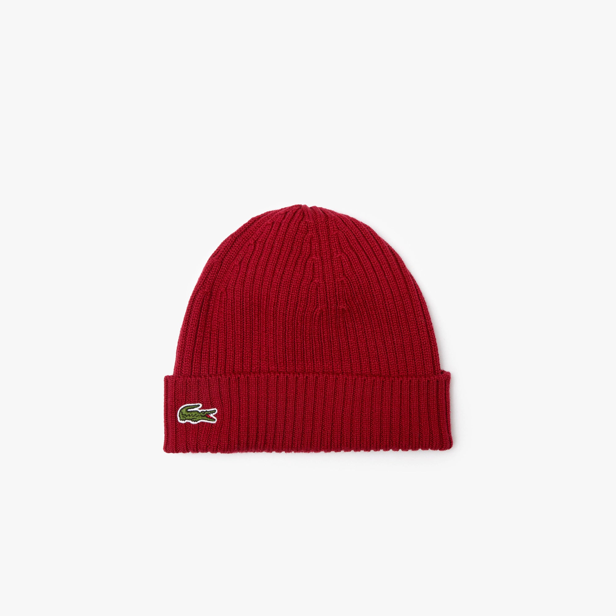 Unisex Lacoste Ribbed Wool Beanie Bordeaux